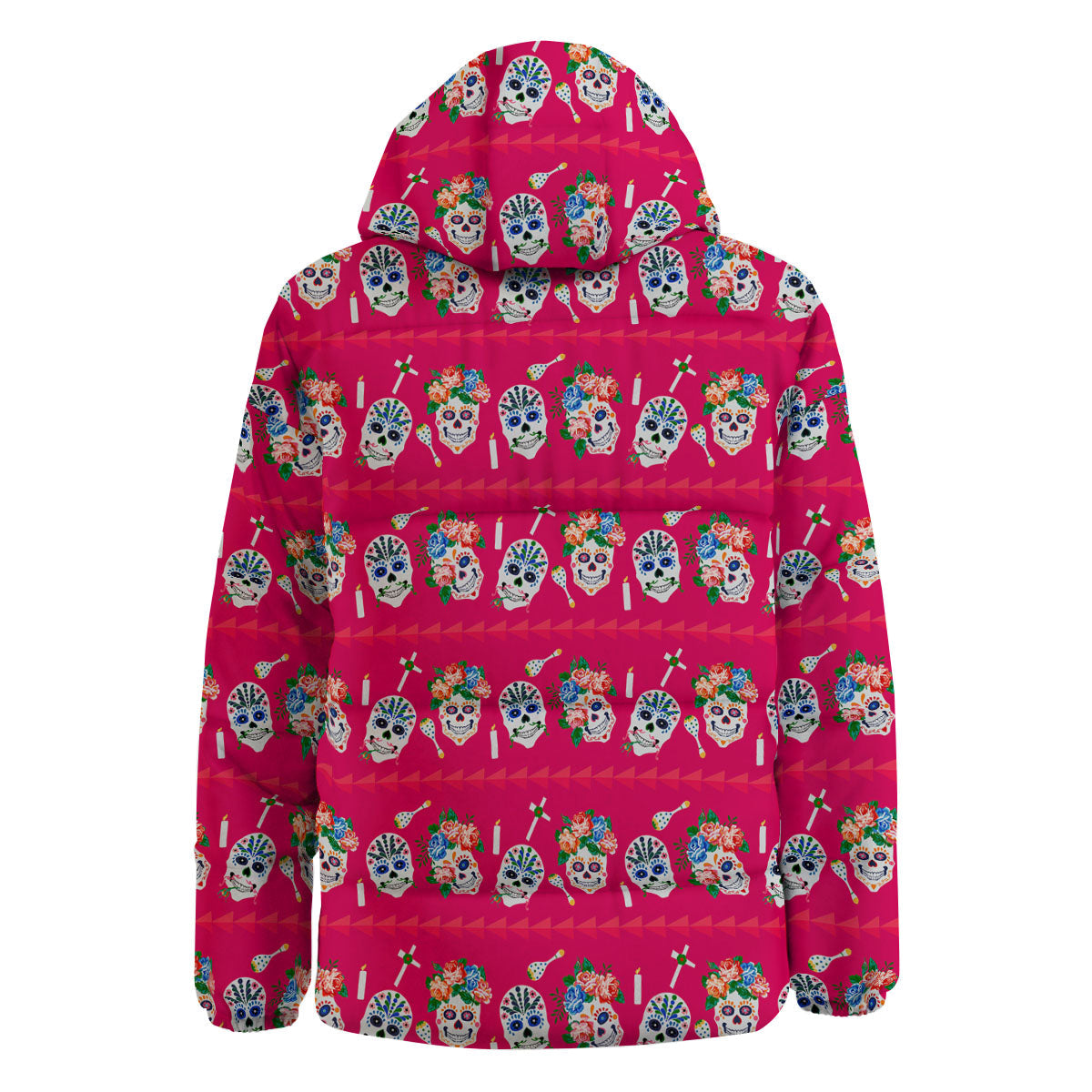 Sugar Skull Pink Print Pattern Down Jacket-grizzshop