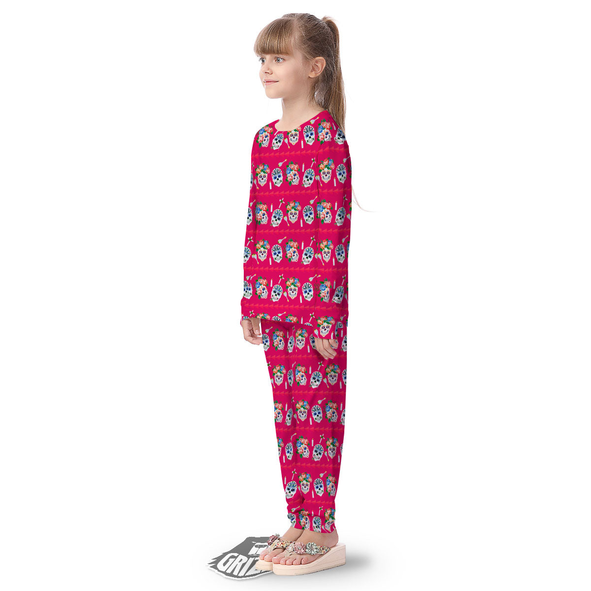 Sugar Skull Pink Print Pattern Kid's Pajamas-grizzshop