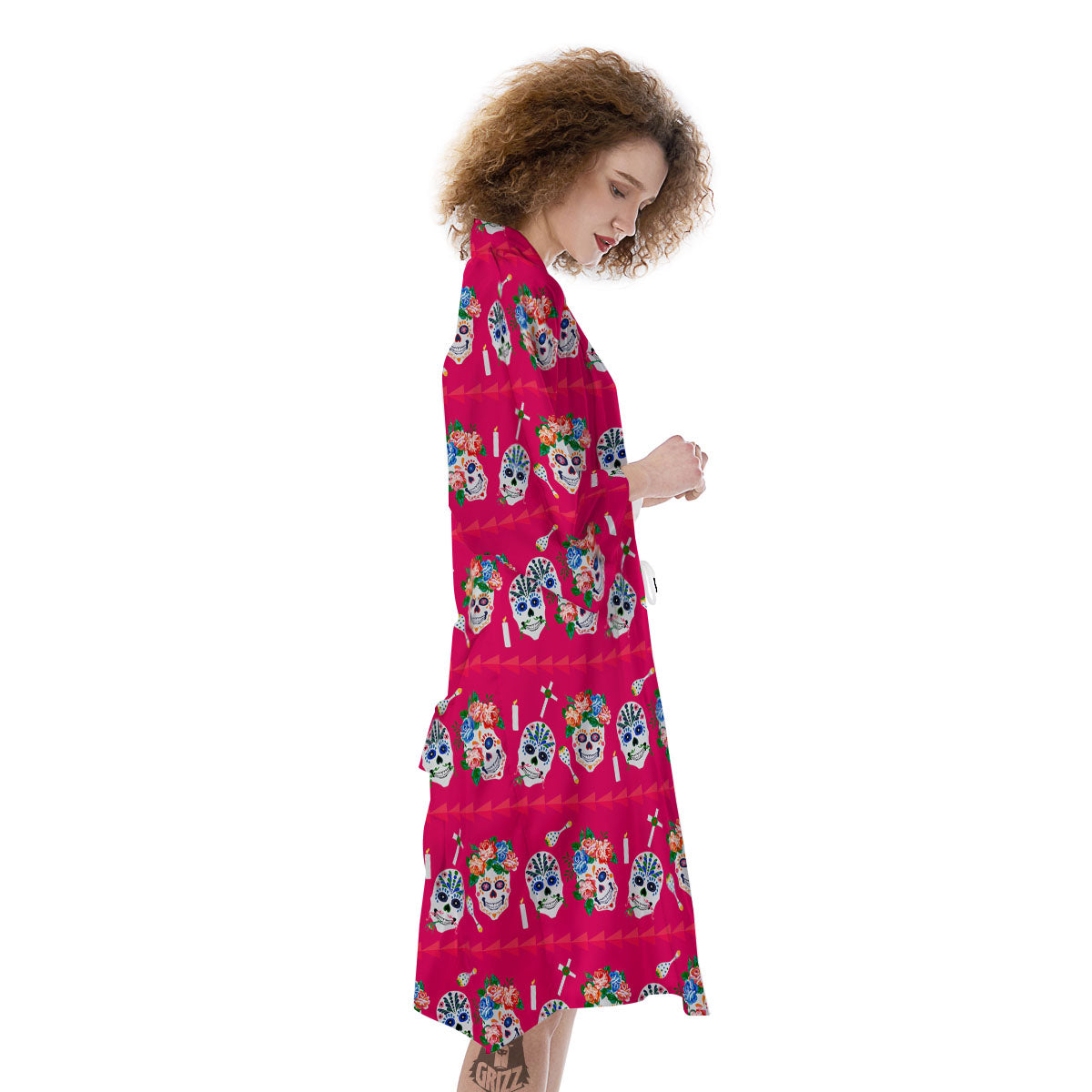 Sugar Skull Pink Print Pattern Kimono-grizzshop