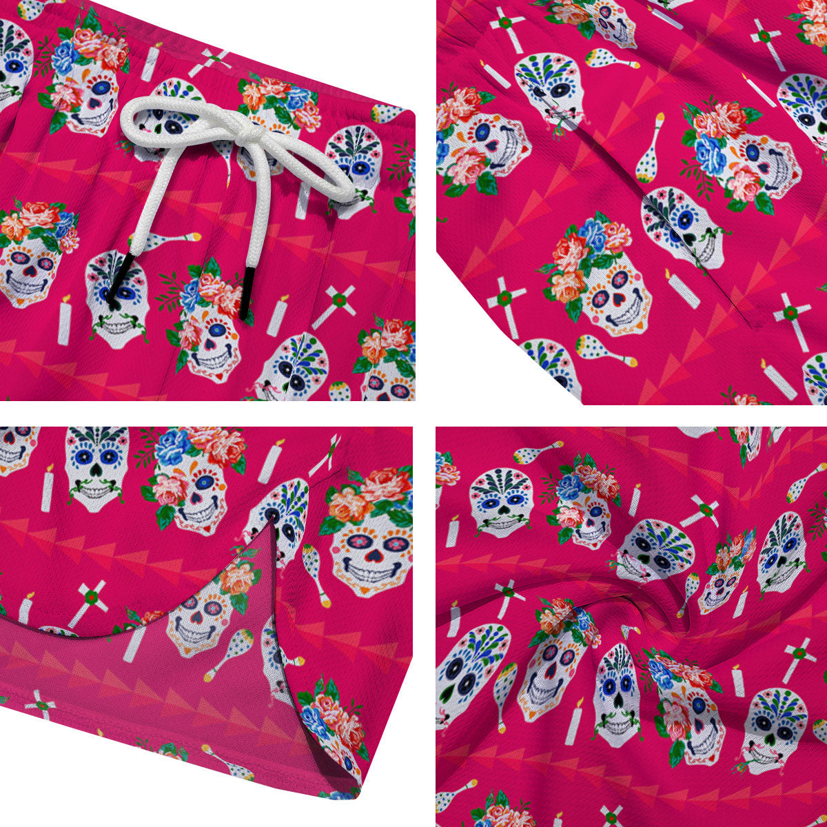 Sugar Skull Pink Print Pattern Men's Running Shorts-grizzshop