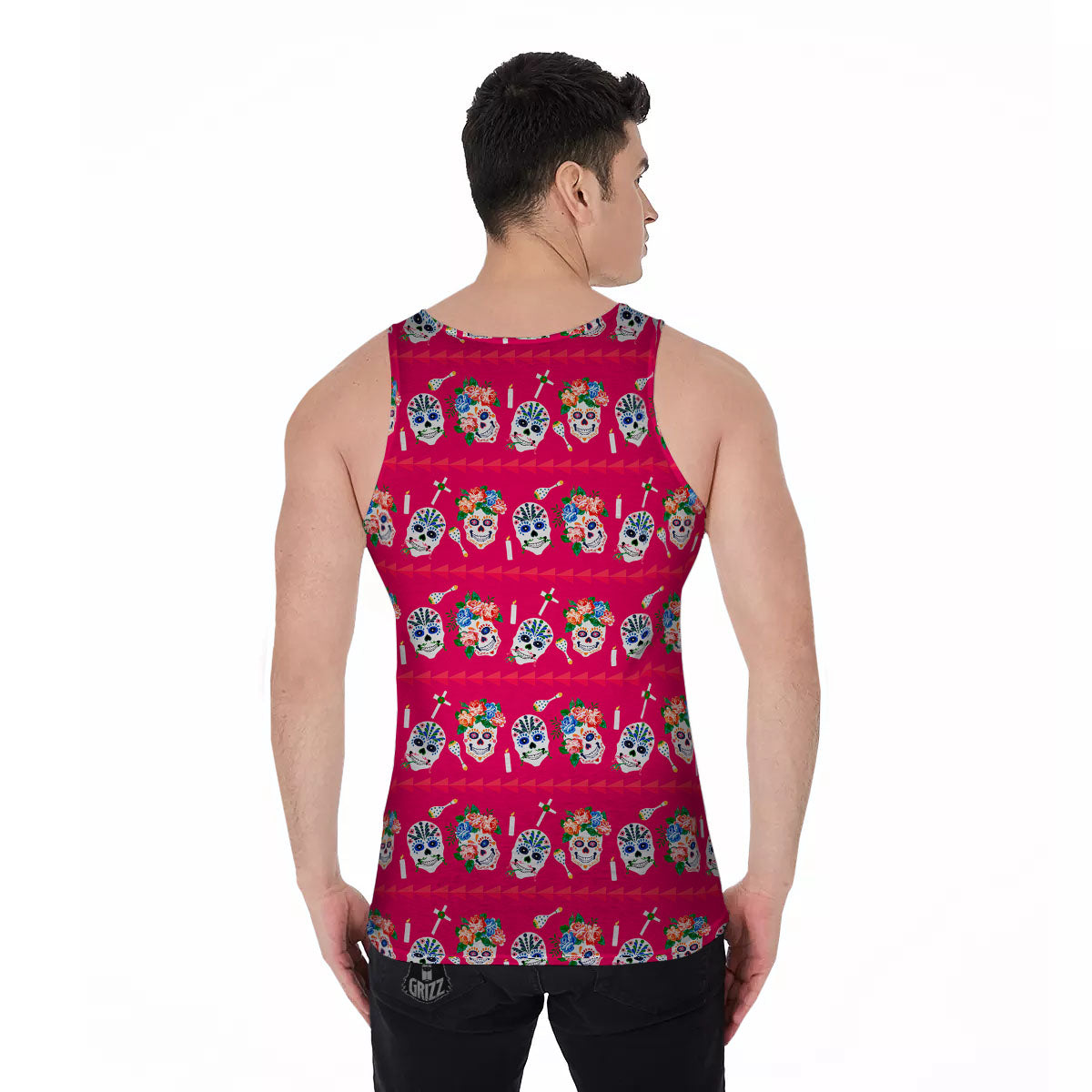 Sugar Skull Pink Print Pattern Men's Tank Top-grizzshop