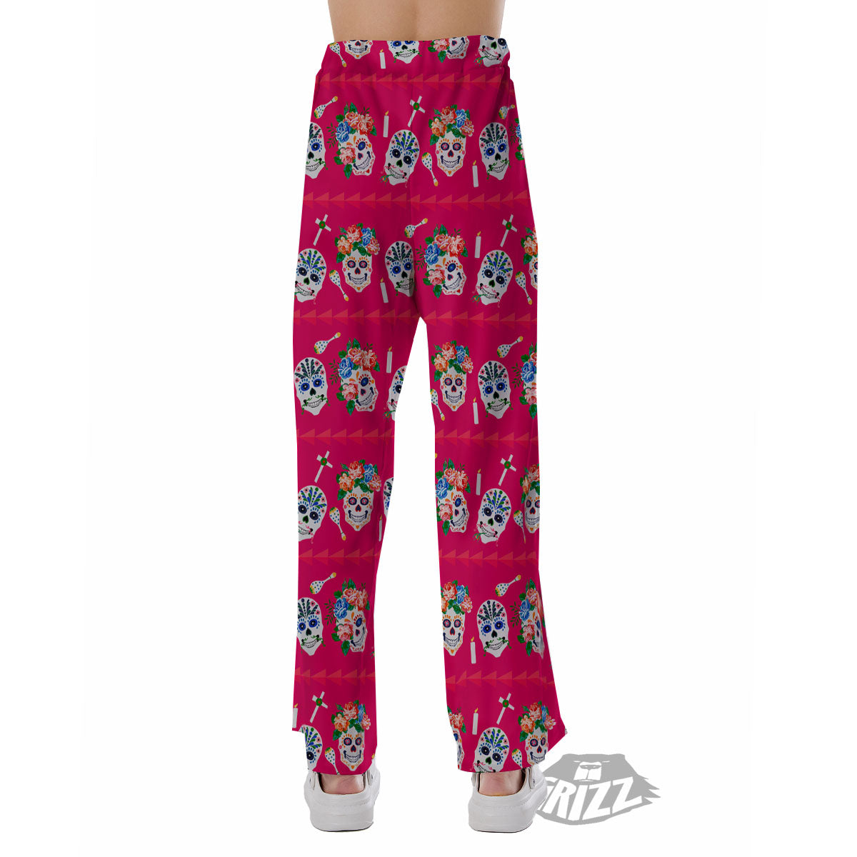 Sugar Skull Pink Print Pattern Pajama Pants-grizzshop