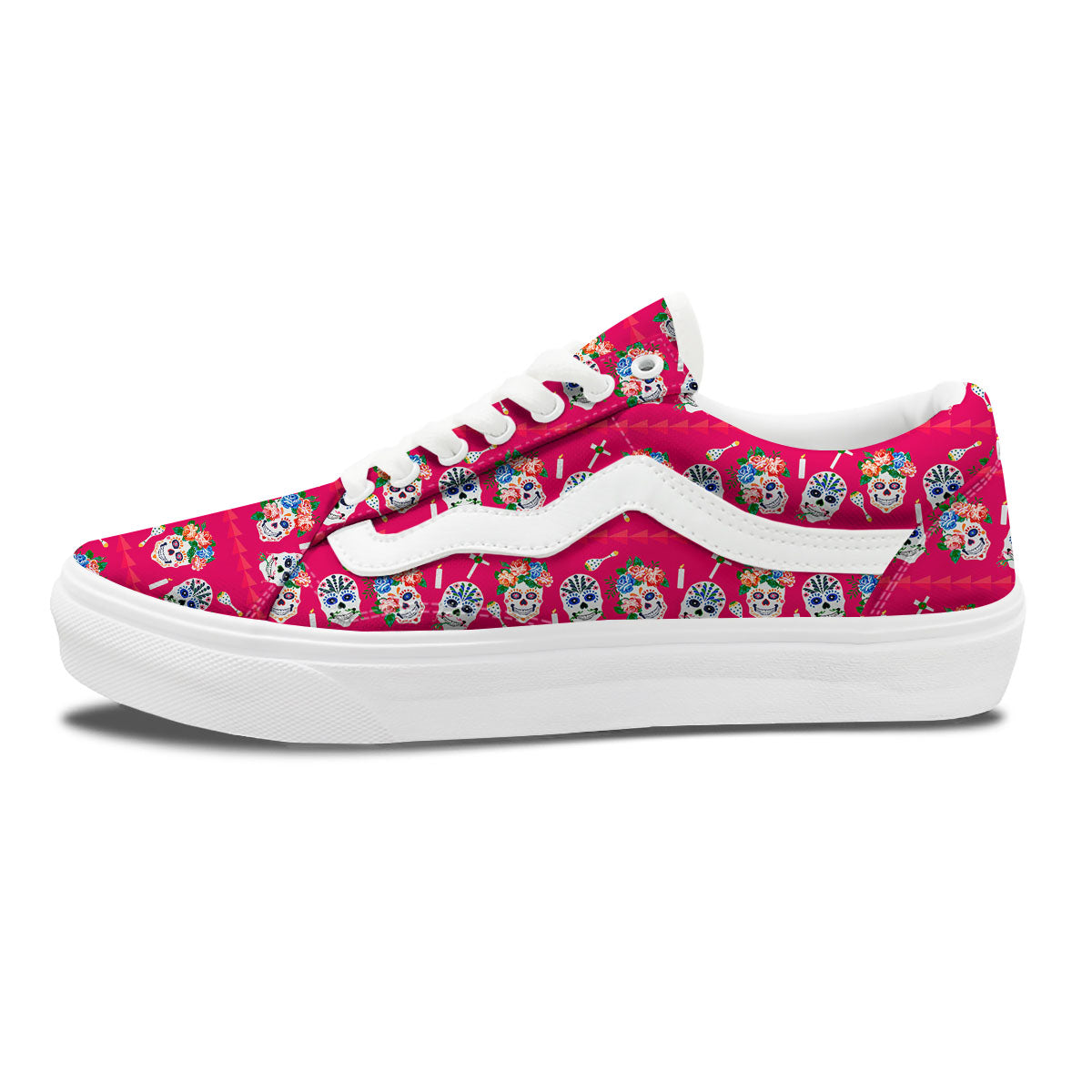 Sugar Skull Pink Print Pattern Skate Shoes-grizzshop