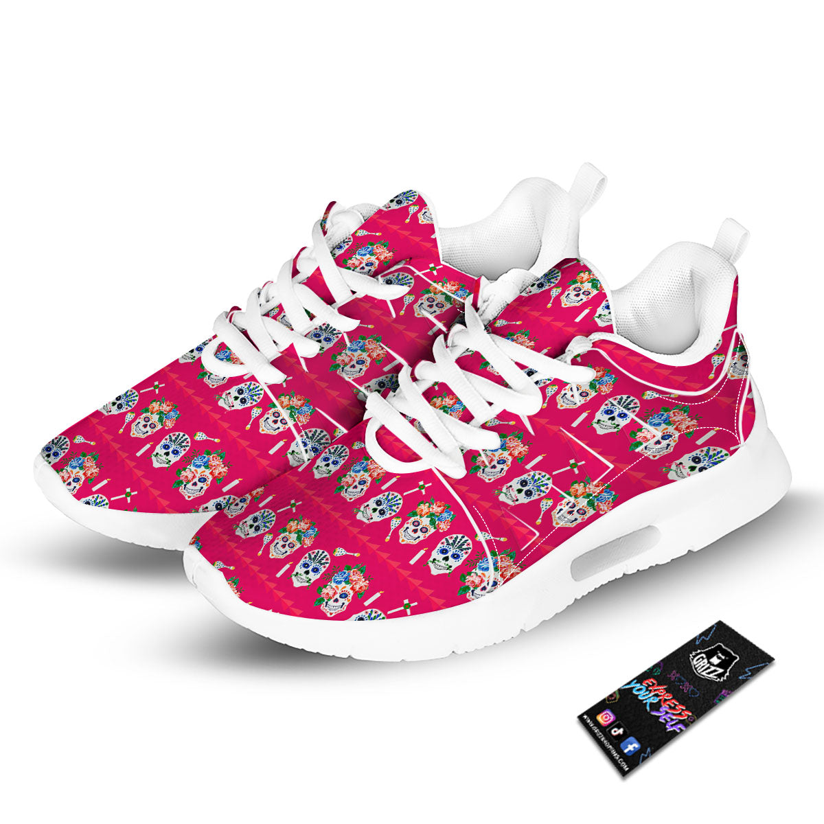 Sugar Skull Pink Print Pattern Tennis Shoes-grizzshop