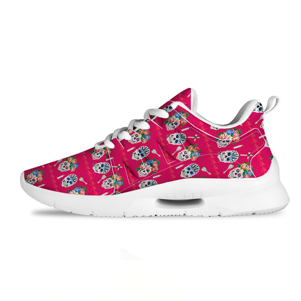 Sugar Skull Pink Print Pattern Tennis Shoes-grizzshop