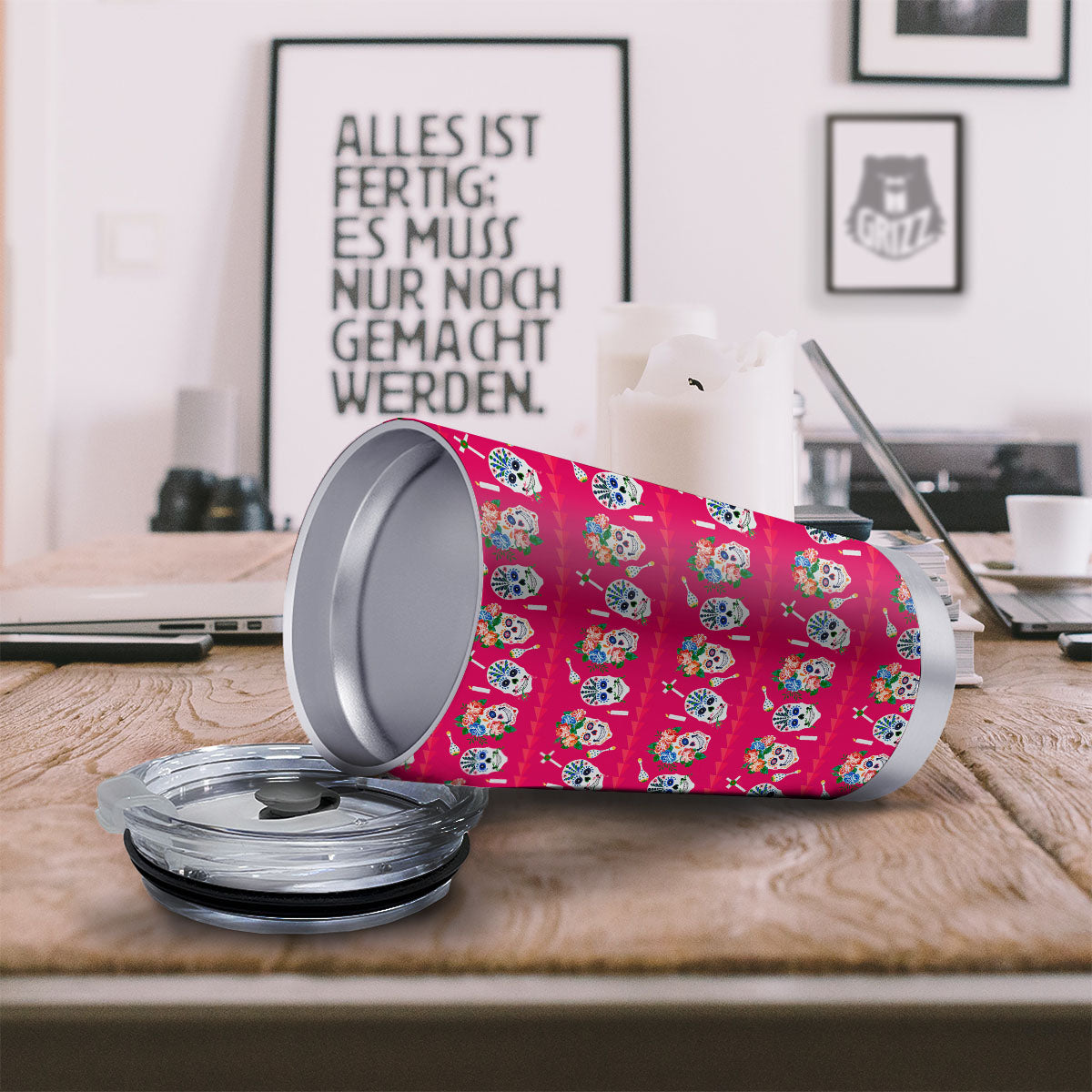 Sugar Skull Pink Print Pattern Tumbler-grizzshop