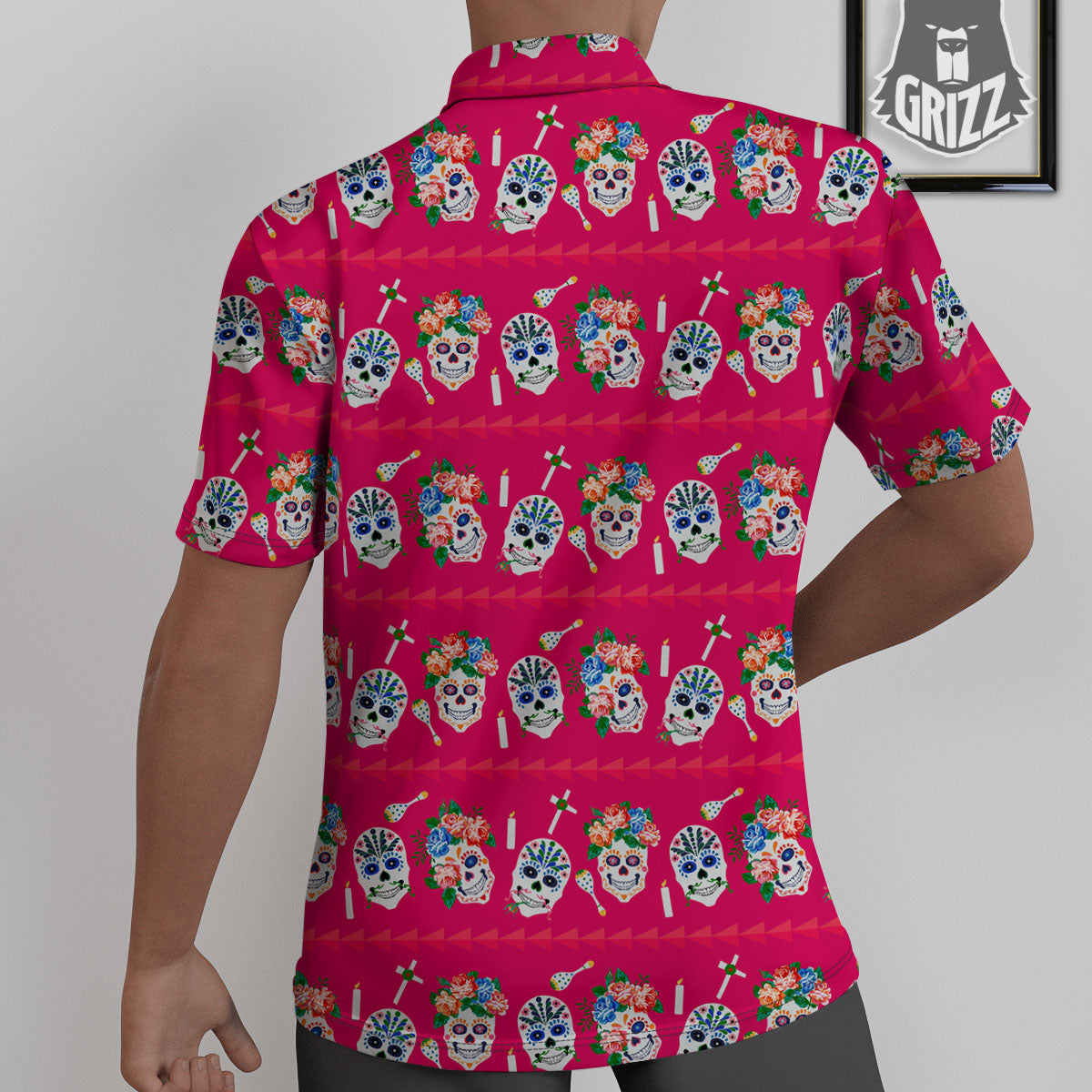 Sugar Skull Pink Print Pattern Untucked Shirts-grizzshop