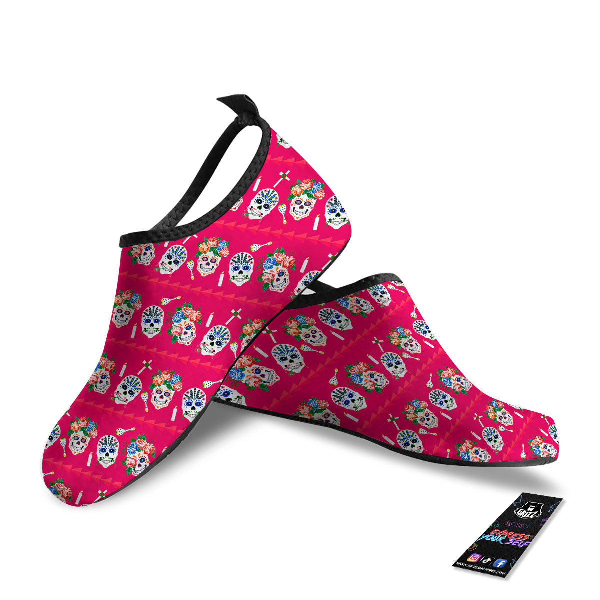 Sugar Skull Pink Print Pattern Water Shoes-grizzshop
