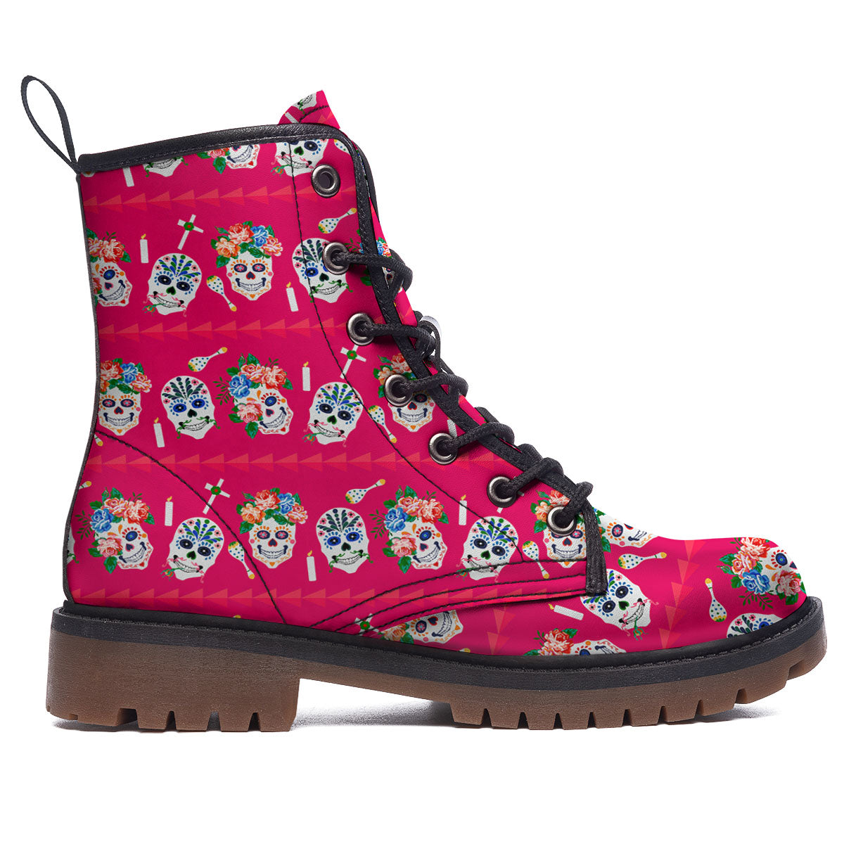Sugar Skull Pink Print Pattern Work Boots-grizzshop