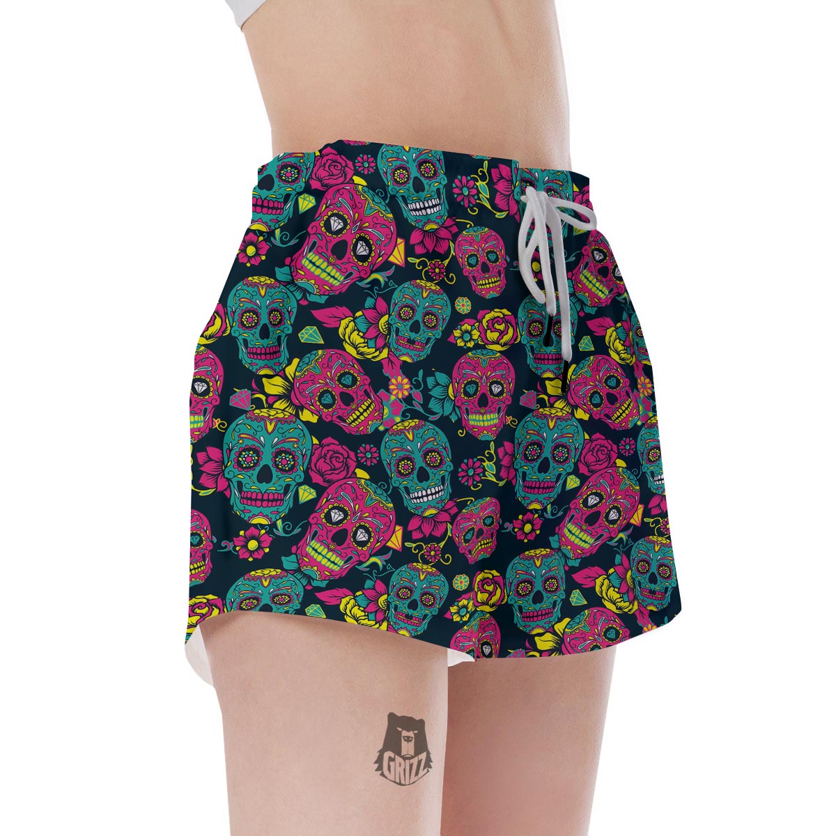 Sugar Skull Print Women's Shorts-grizzshop