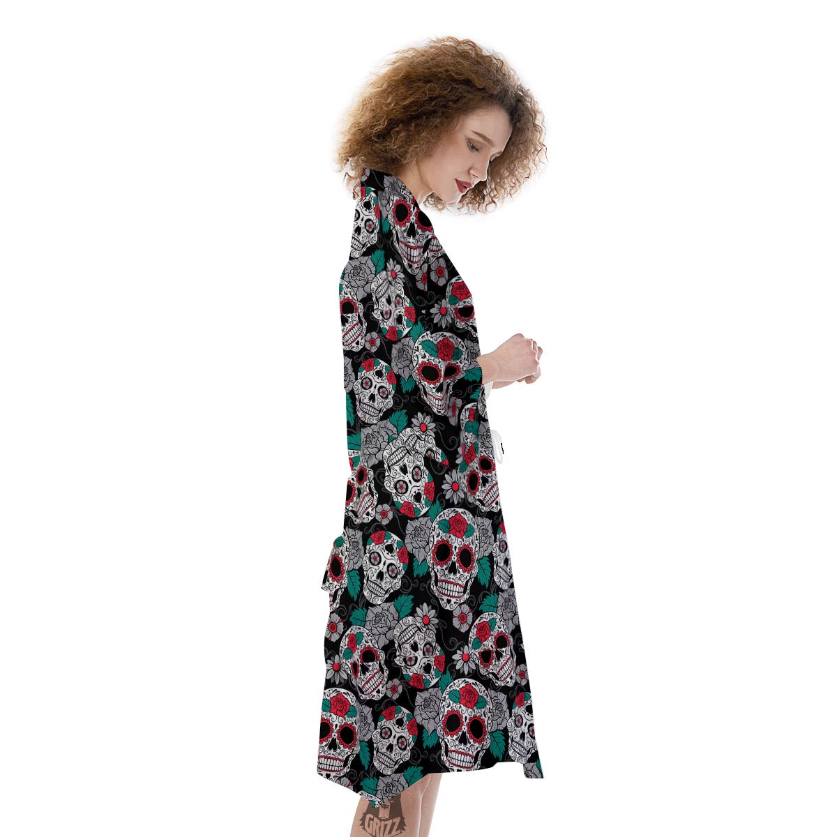 Sugar Skull Rose Floral Print Pattern Kimono-grizzshop