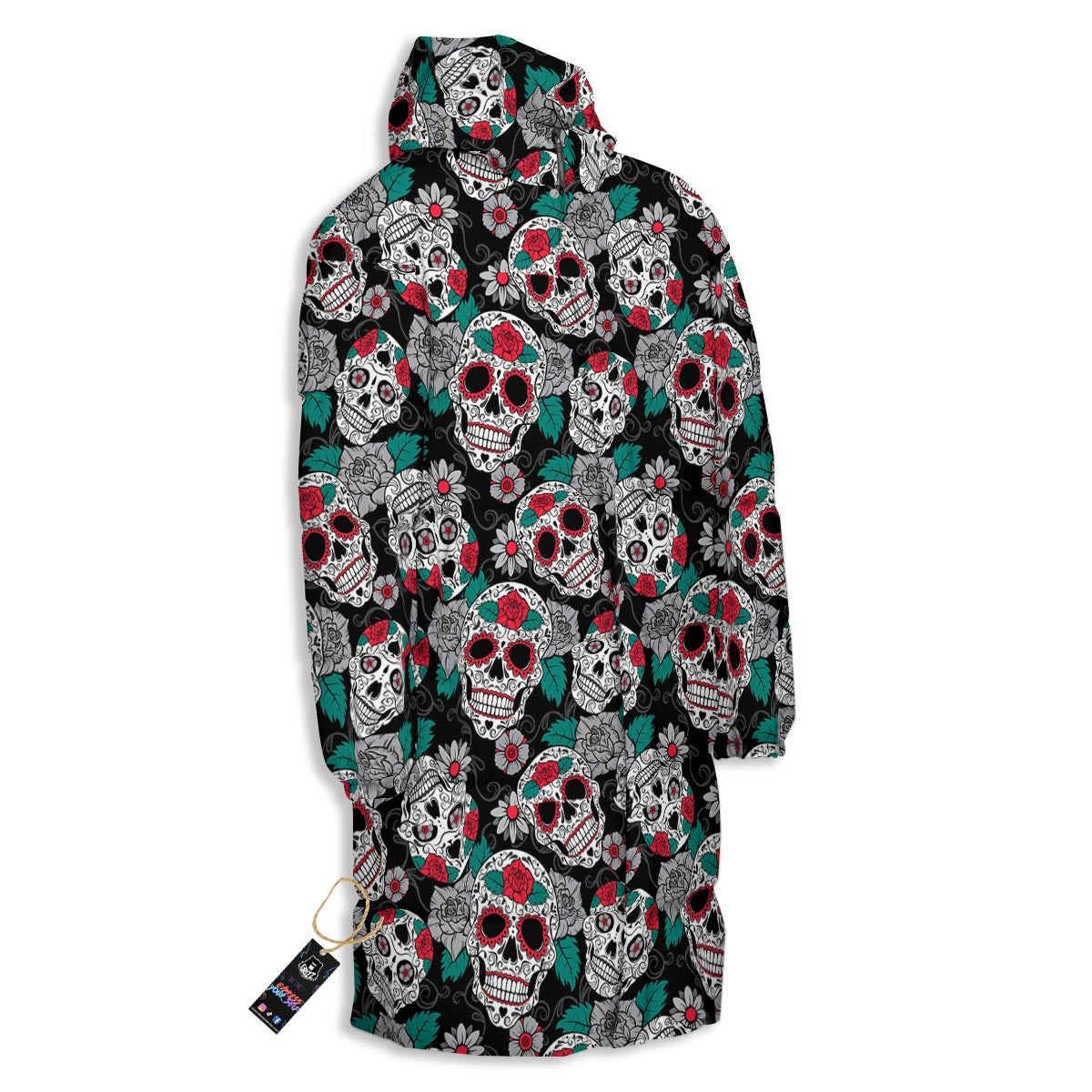 Sugar Skull Rose Floral Print Pattern Long Down Jacket-grizzshop