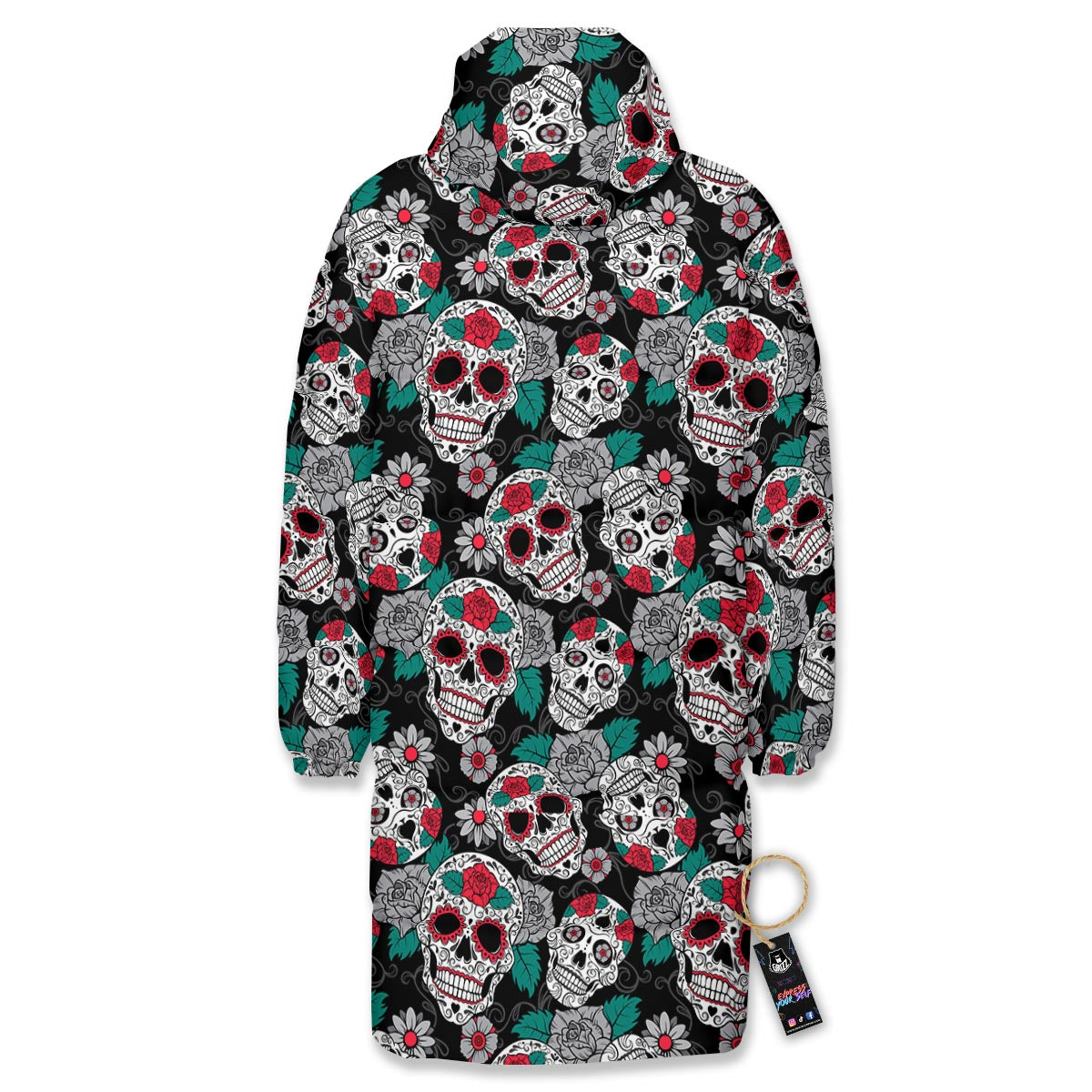 Sugar Skull Rose Floral Print Pattern Long Down Jacket-grizzshop