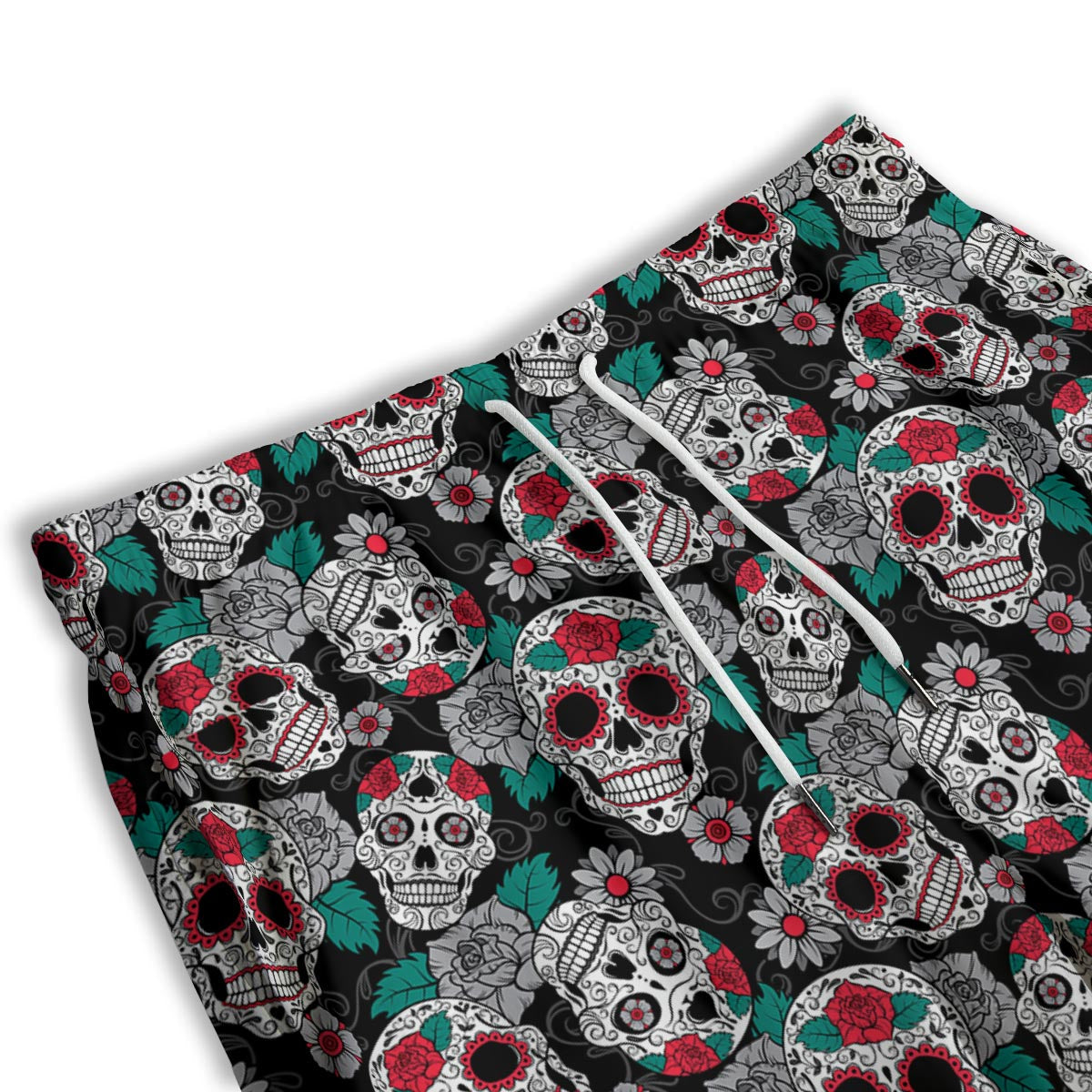 Sugar Skull Rose Floral Print Pattern Men's Athletic Shorts