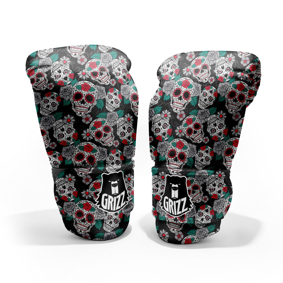 Sugar Skull Rose Floral Print Pattern Pro Boxing Glove