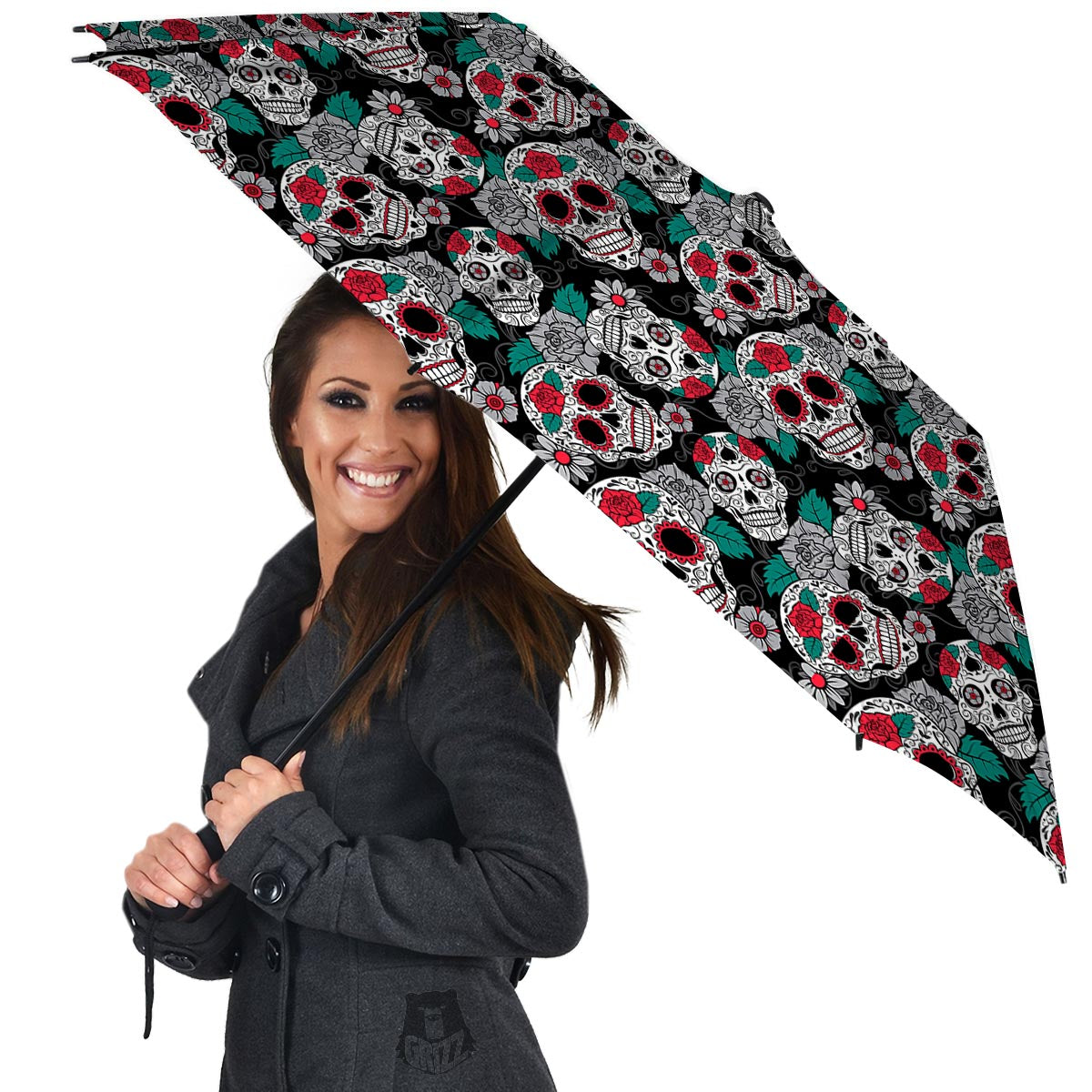Sugar Skull Rose Floral Print Pattern Umbrella-grizzshop