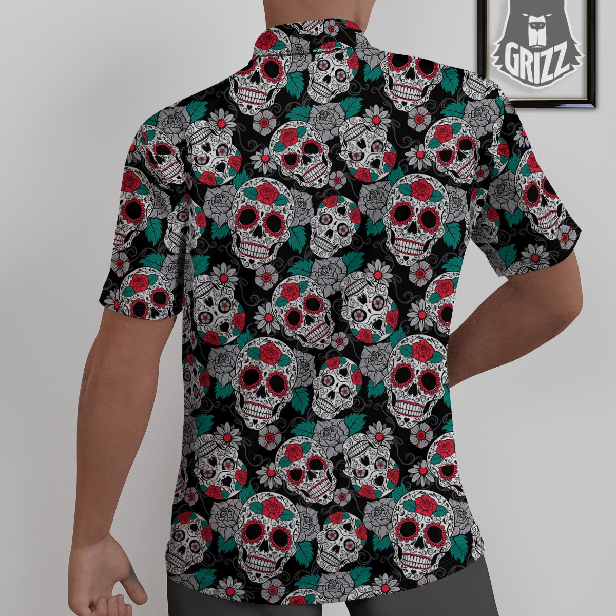 Sugar Skull Rose Floral Print Pattern Untucked Shirts-grizzshop