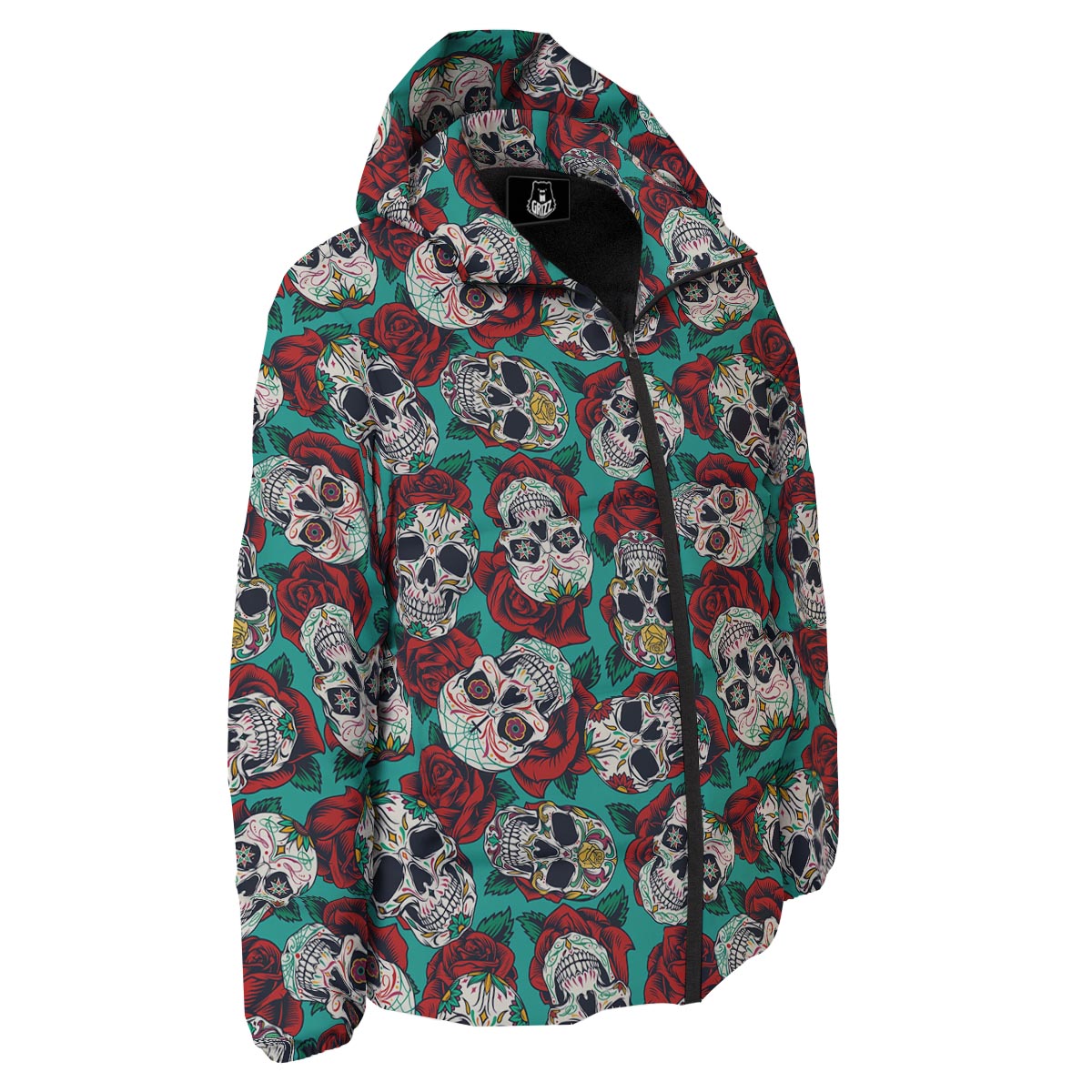 Sugar Skull Rose Flower Print Pattern Down Jacket-grizzshop