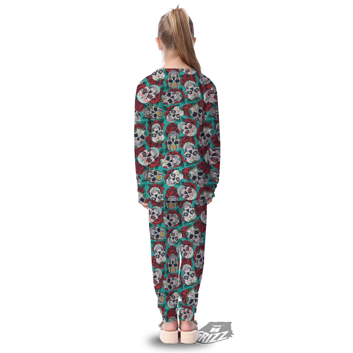 Sugar Skull Rose Flower Print Pattern Kid's Pajamas-grizzshop