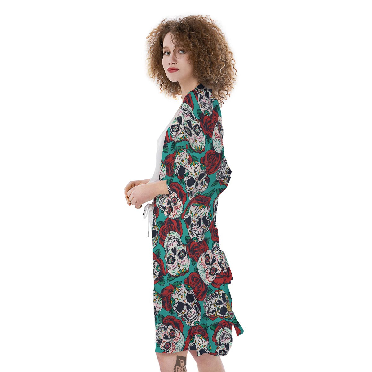 Sugar Skull Rose Flower Print Pattern Kimono-grizzshop