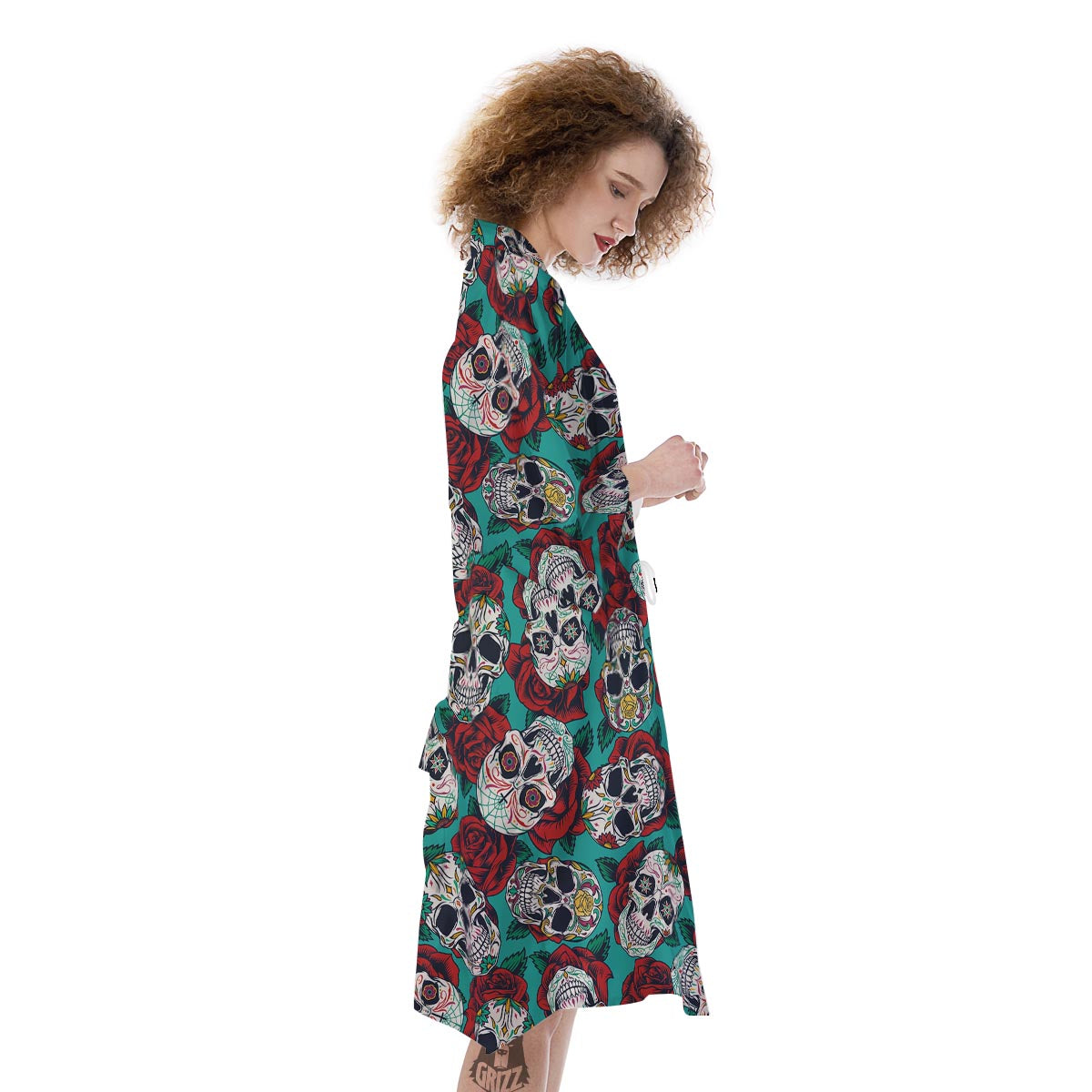 Sugar Skull Rose Flower Print Pattern Kimono-grizzshop