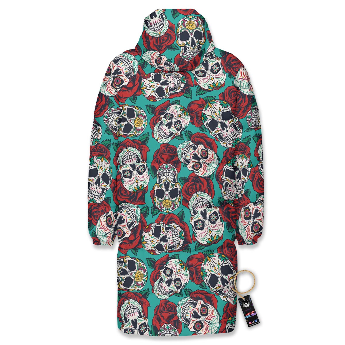 Sugar Skull Rose Flower Print Pattern Long Down Jacket-grizzshop