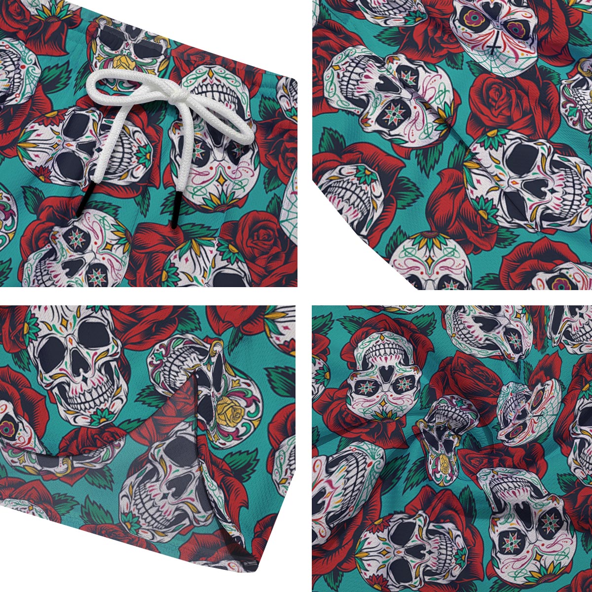 Sugar Skull Rose Flower Print Pattern Men's Running Shorts-grizzshop
