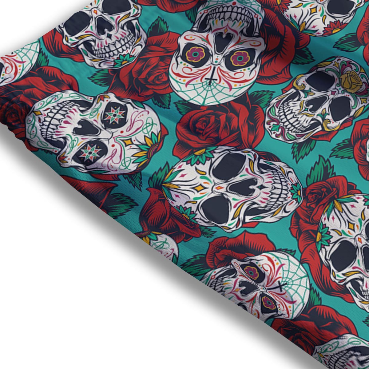 Sugar Skull Rose Flower Print Pattern Mesh Shorts