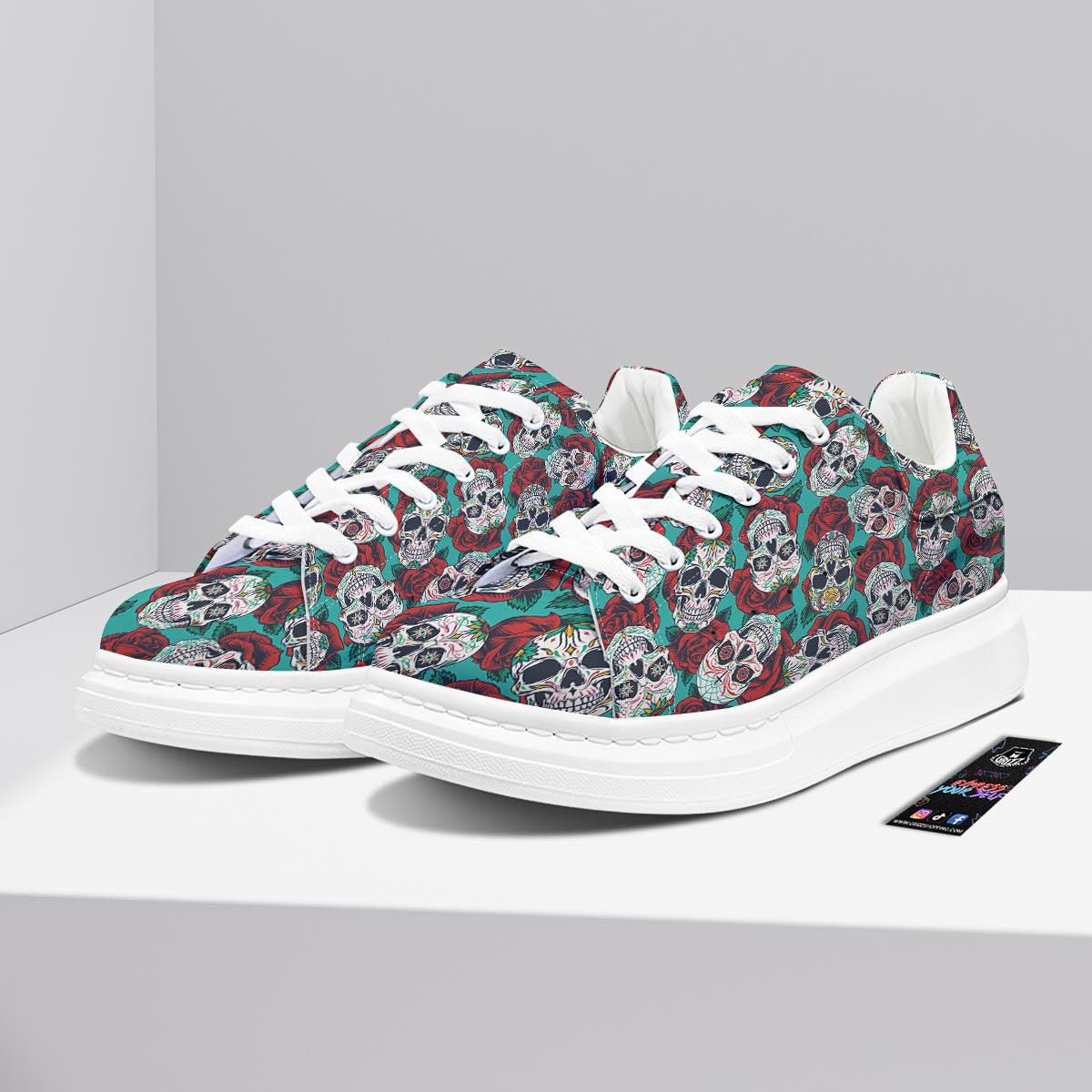 Sugar Skull Rose Flower Print Pattern Platform Shoes-grizzshop