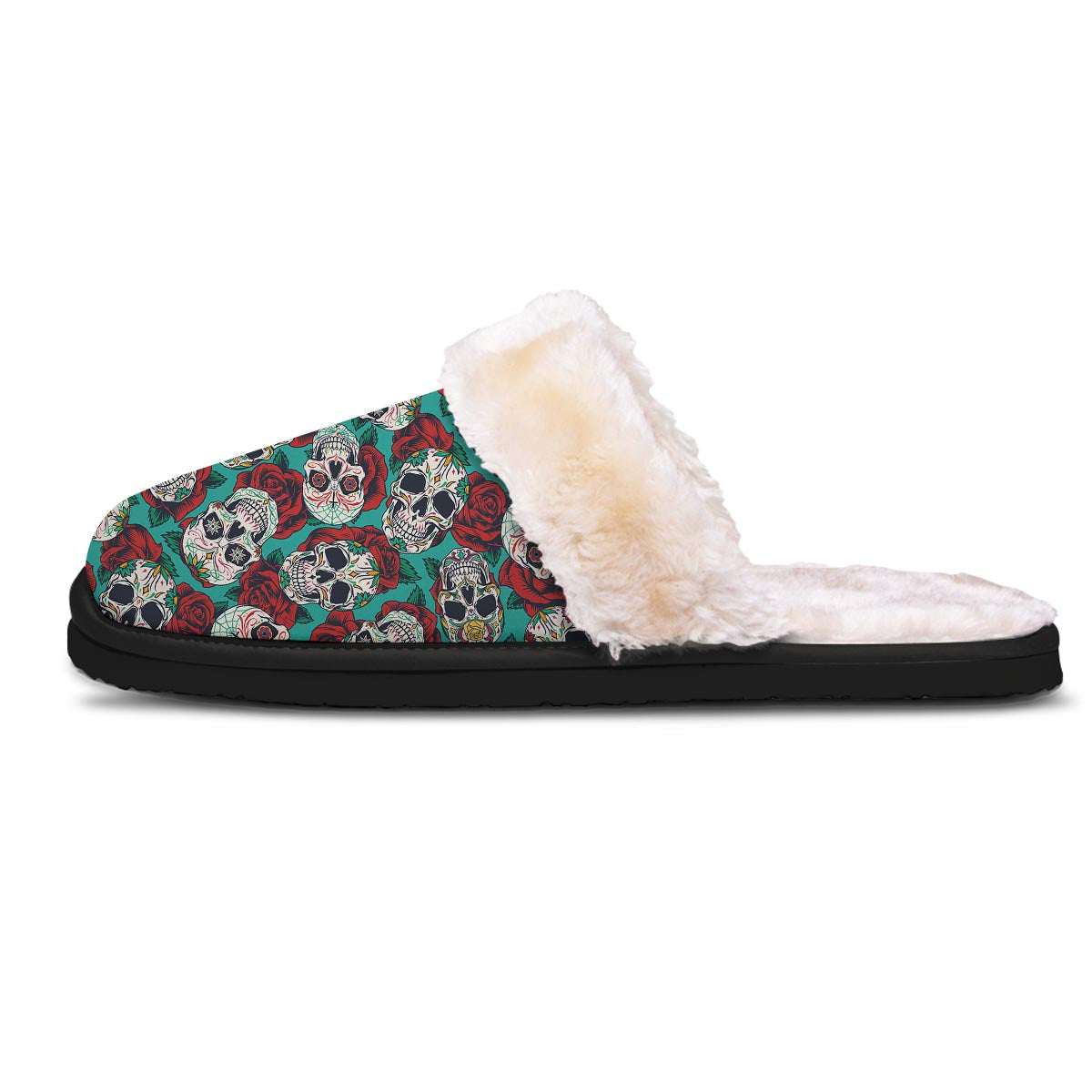 Sugar Skull Rose Flower Print Pattern Slippers-grizzshop