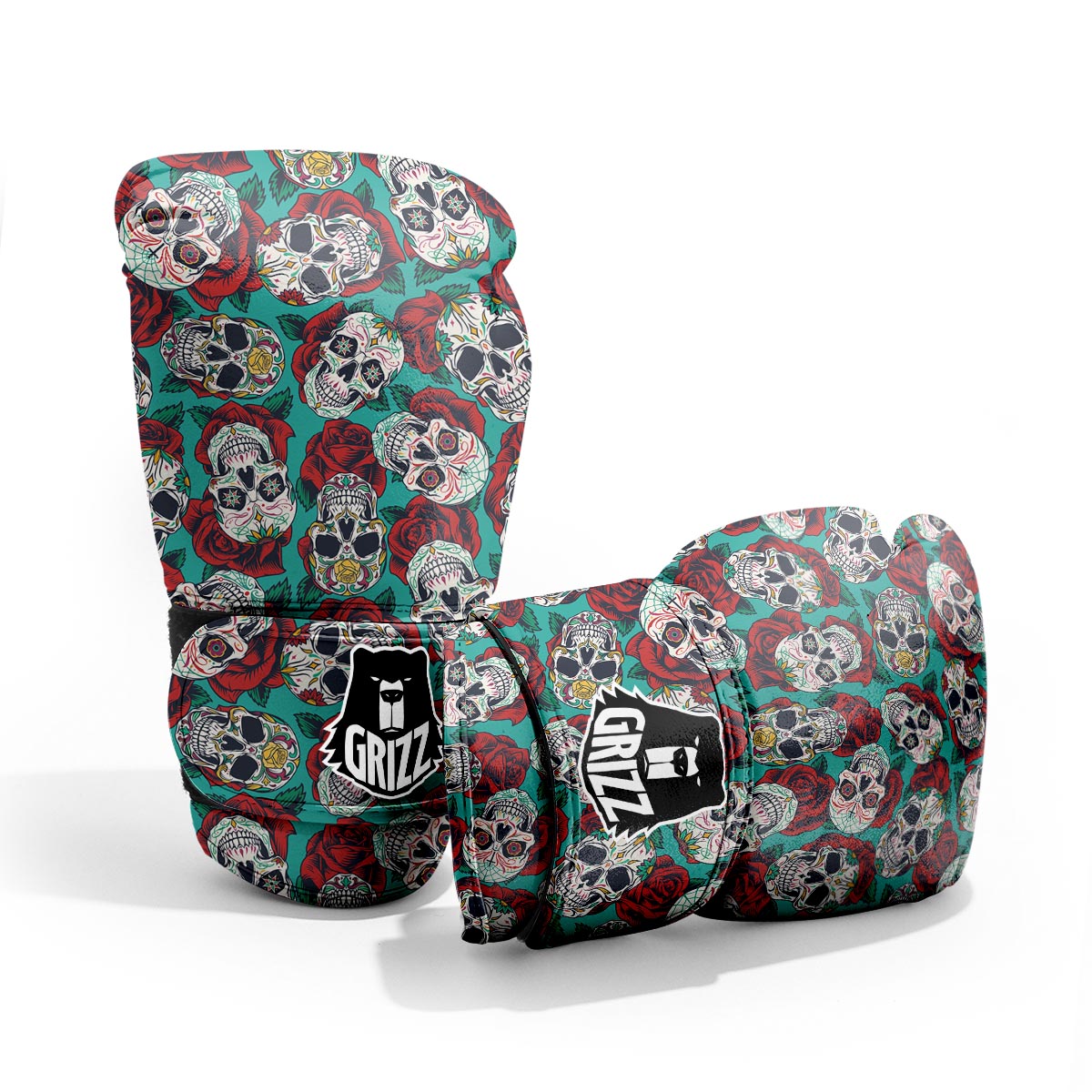 Sugar Skull Rose Flower Print Pattern Sparring Gloves-grizzshop