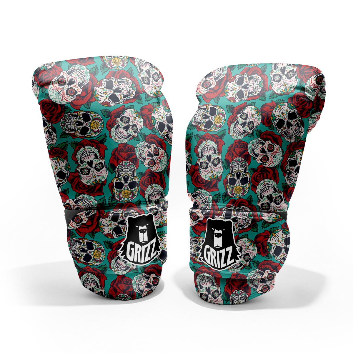 Sugar Skull Rose Flower Print Pattern Pro Boxing Glove