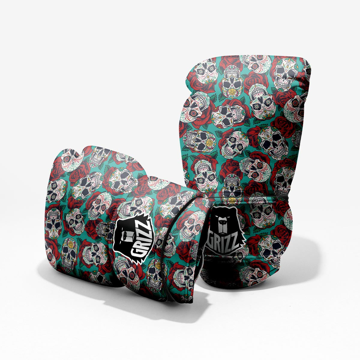 Sugar Skull Rose Flower Print Pattern Sparring Gloves-grizzshop
