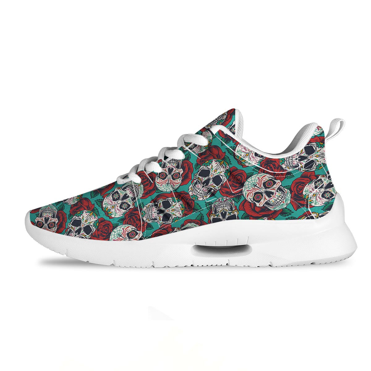 Sugar Skull Rose Flower Print Pattern Tennis Shoes-grizzshop