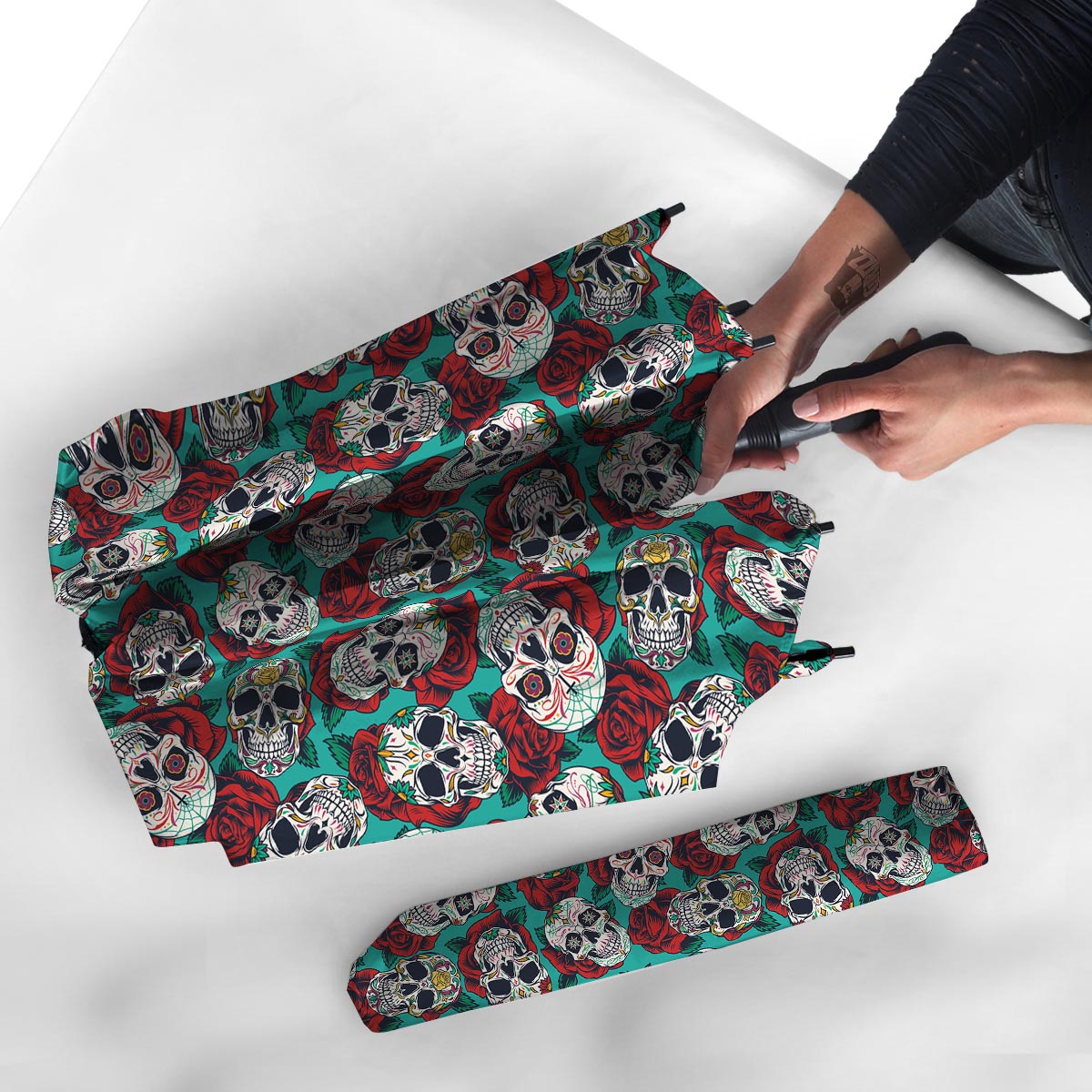 Sugar Skull Rose Flower Print Pattern Umbrella-grizzshop