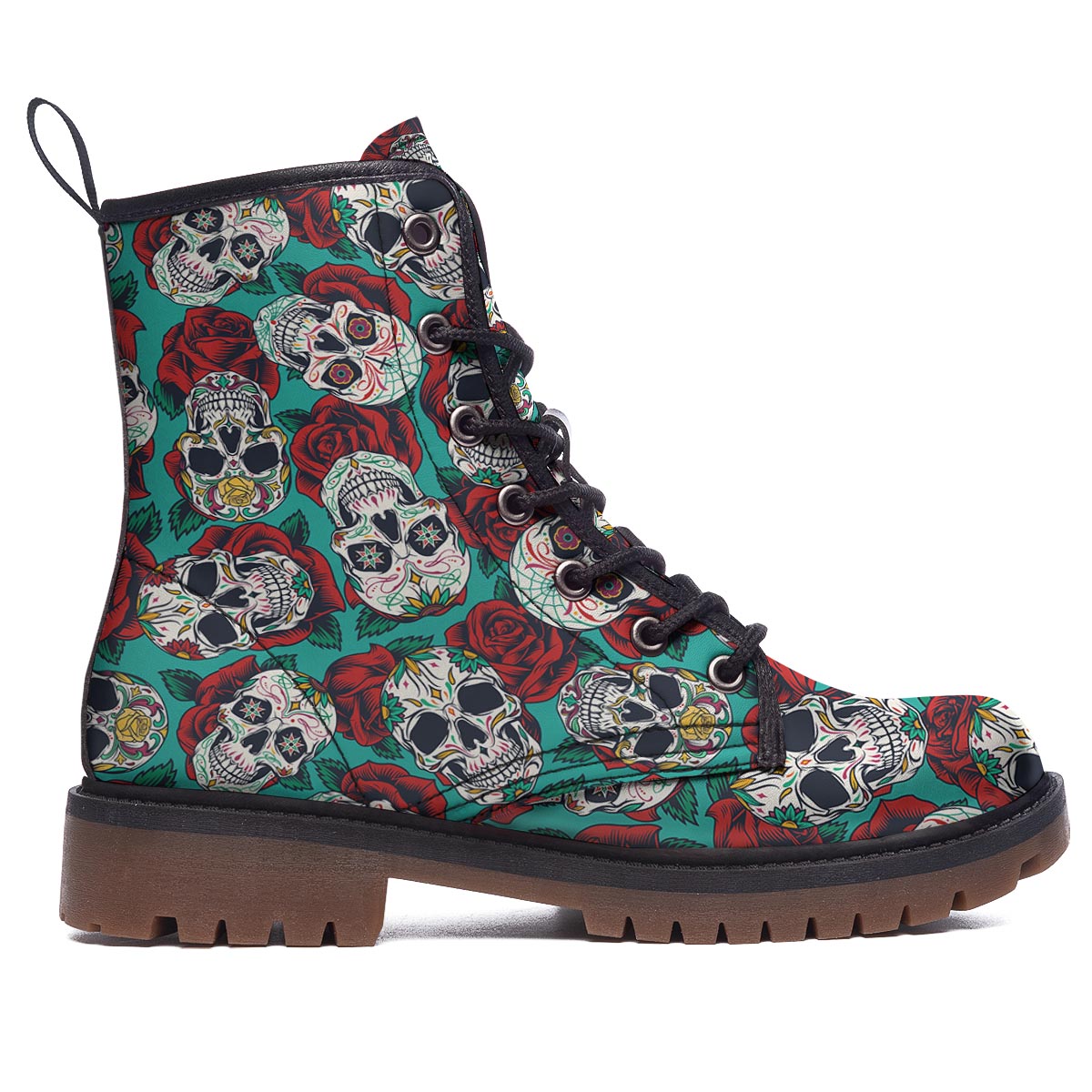 Sugar Skull Rose Flower Print Pattern Work Boots-grizzshop