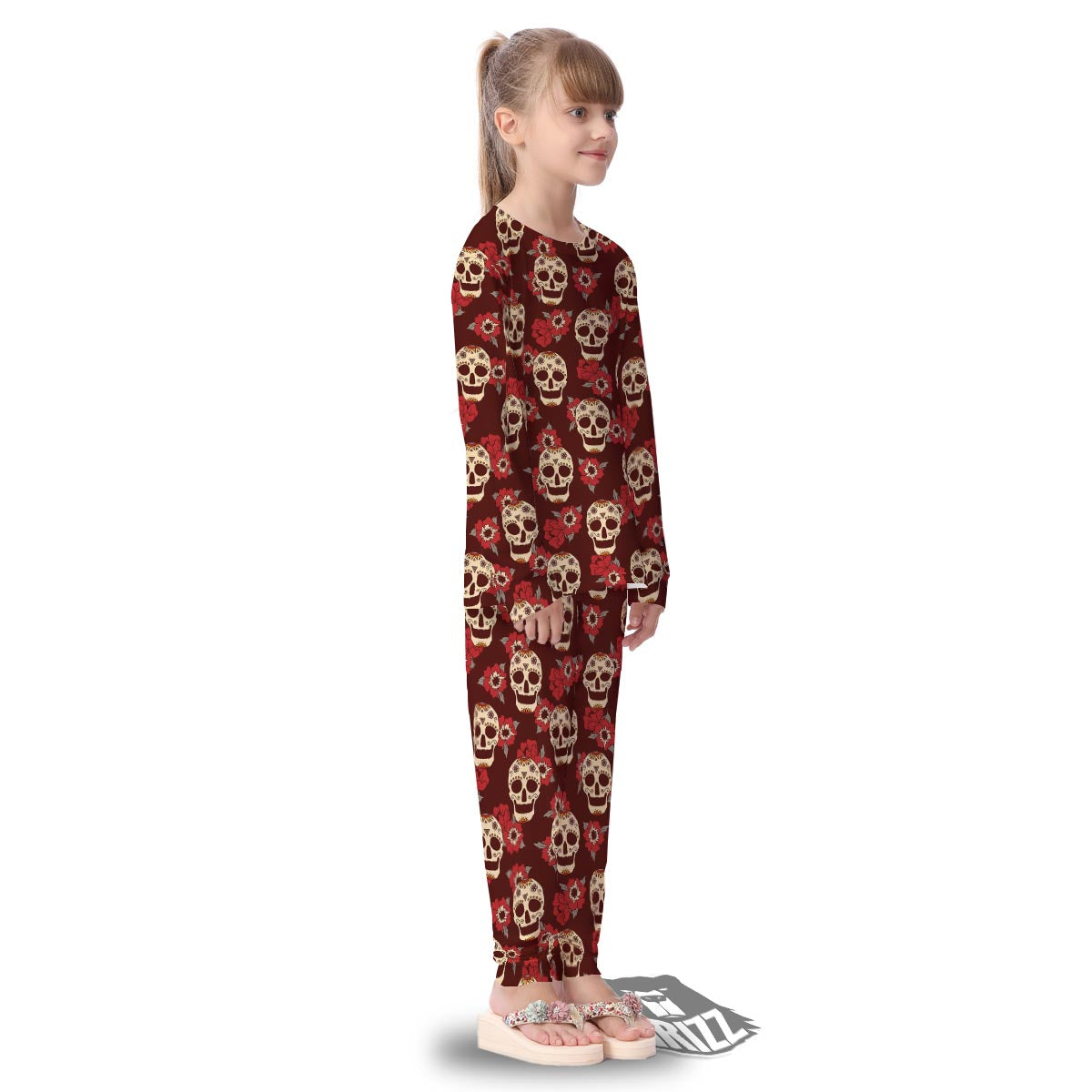 Sugar Skull Rose Print Pattern Kid's Pajamas-grizzshop