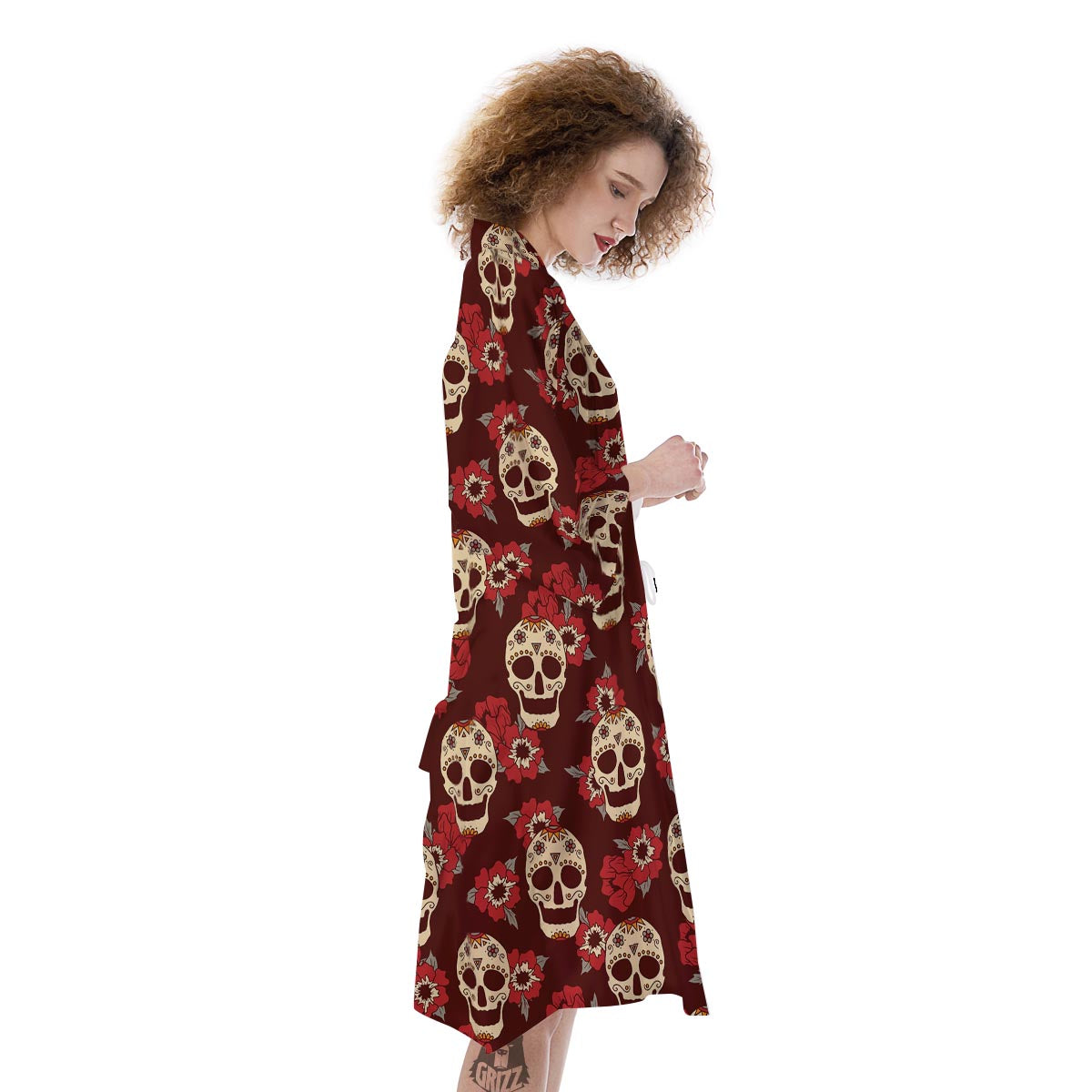 Sugar Skull Rose Print Pattern Kimono-grizzshop