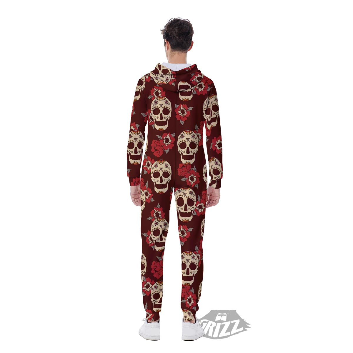 Sugar Skull Rose Print Pattern Men's Jumpsuit-grizzshop
