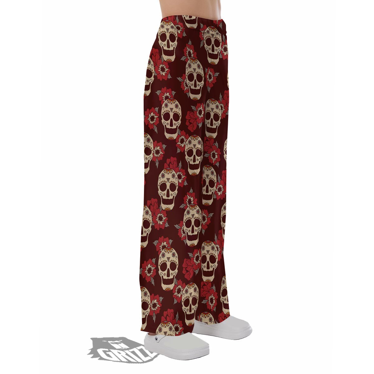 Sugar Skull Rose Print Pattern Pajama Pants-grizzshop