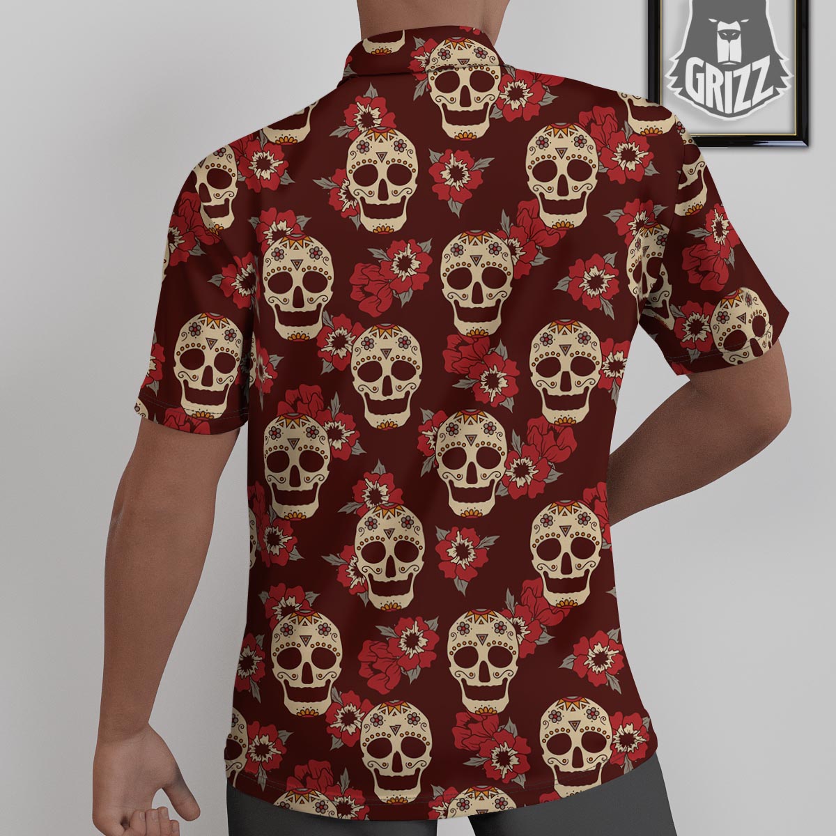 Sugar Skull Rose Print Pattern Untucked Shirts-grizzshop