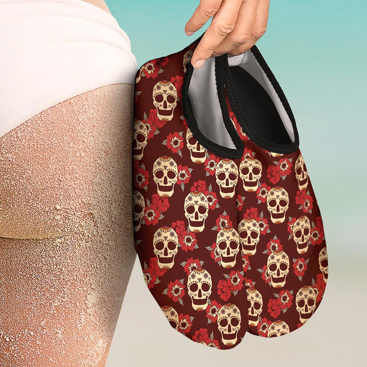 Sugar Skull Rose Print Pattern Water Shoes-grizzshop
