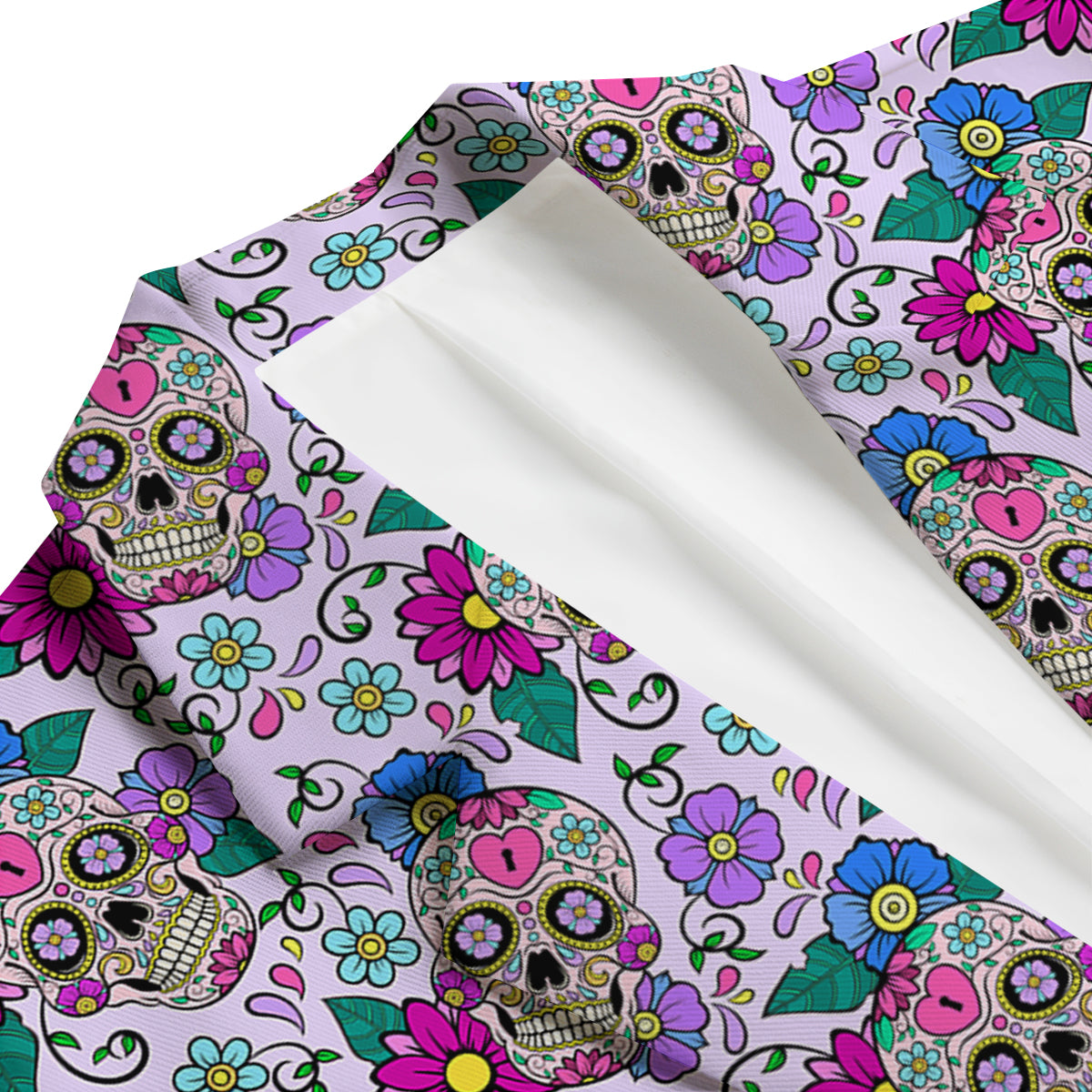 Sugar Skull Skeleton Girly Floral Pattern Print Men's Blazer-grizzshop