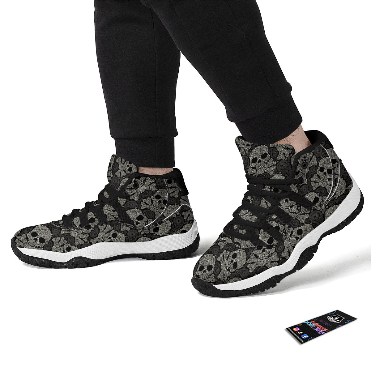Sugar Skull Skeleton Girly Paisley Pattern Print Black Bball Shoes-grizzshop