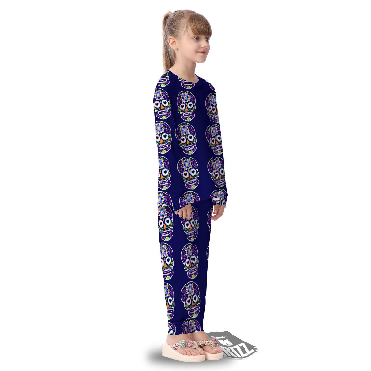 Sugar Skull Teal Pink Print Pattern Kid's Pajamas-grizzshop
