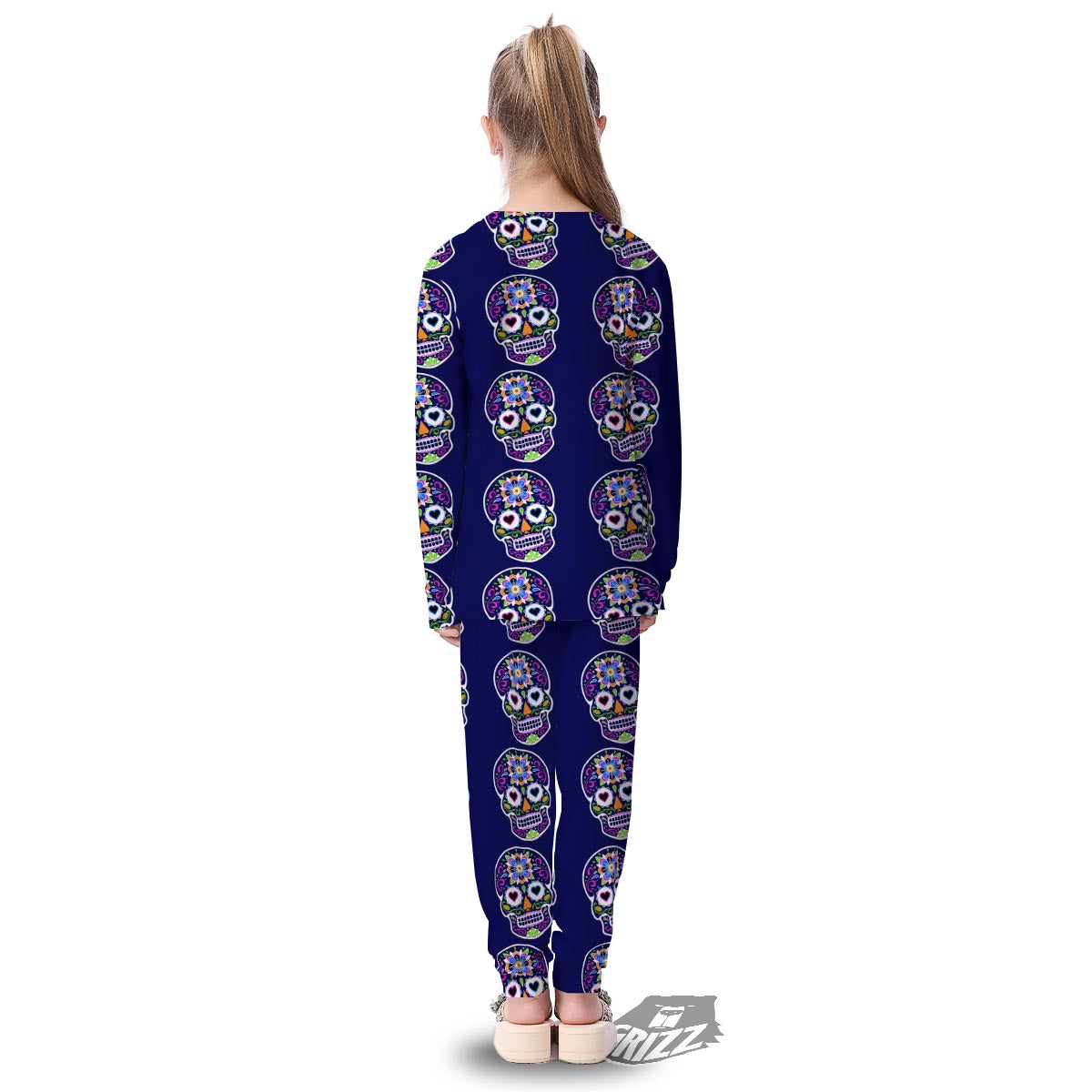 Sugar Skull Teal Pink Print Pattern Kid's Pajamas-grizzshop