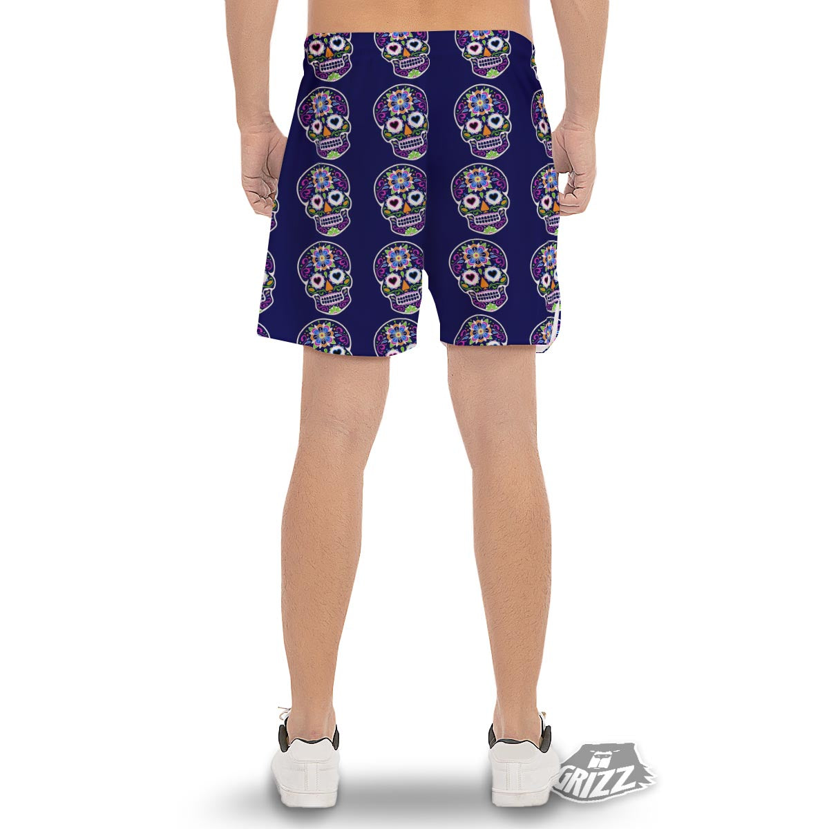 Sugar Skull Teal Pink Print Pattern Men's Gym Shorts-grizzshop