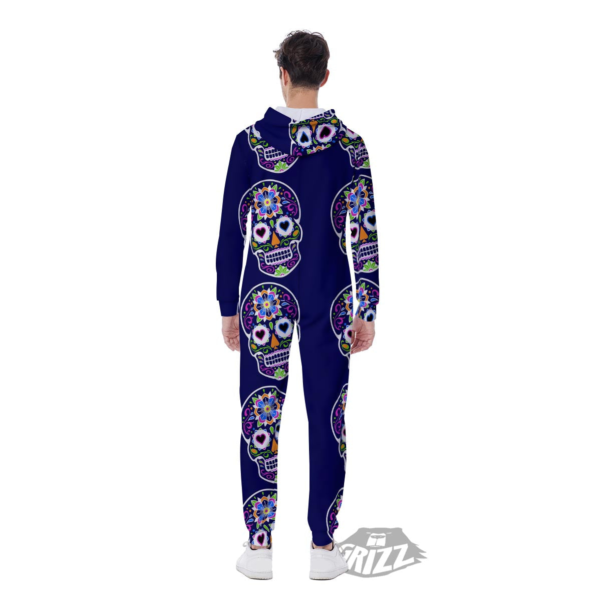 Sugar Skull Teal Pink Print Pattern Men's Jumpsuit-grizzshop