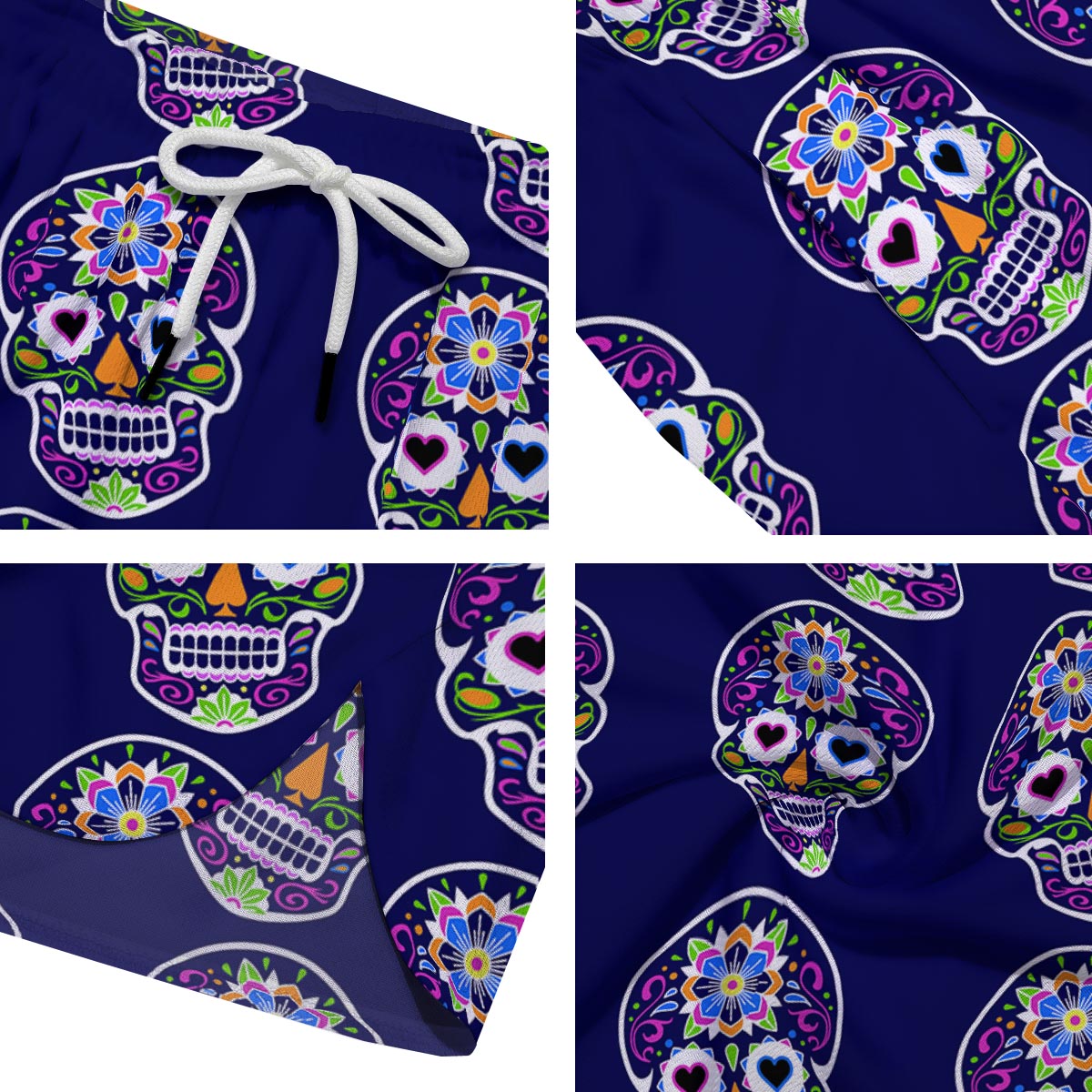 Sugar Skull Teal Pink Print Pattern Men's Running Shorts-grizzshop