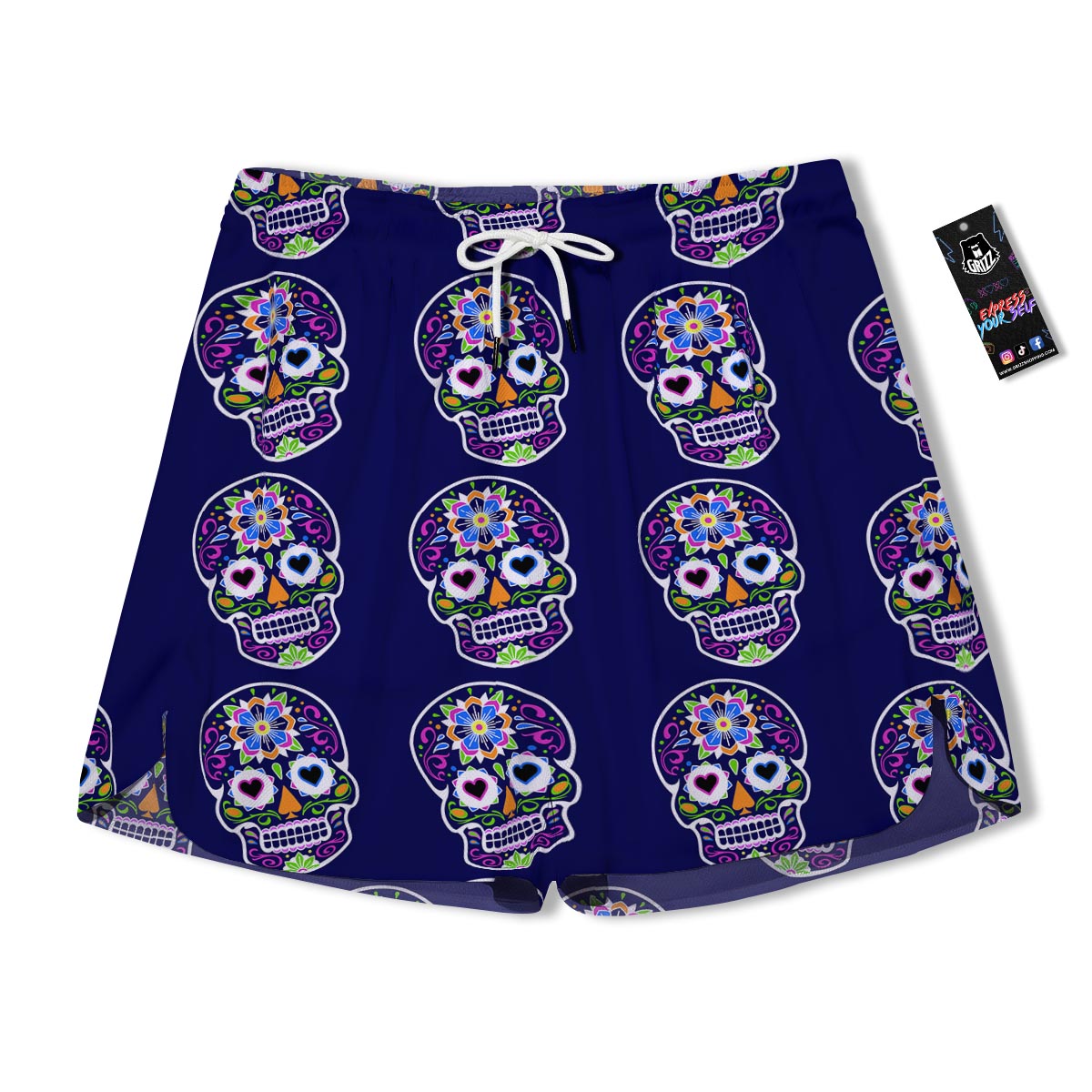 Sugar Skull Teal Pink Print Pattern Men's Running Shorts-grizzshop